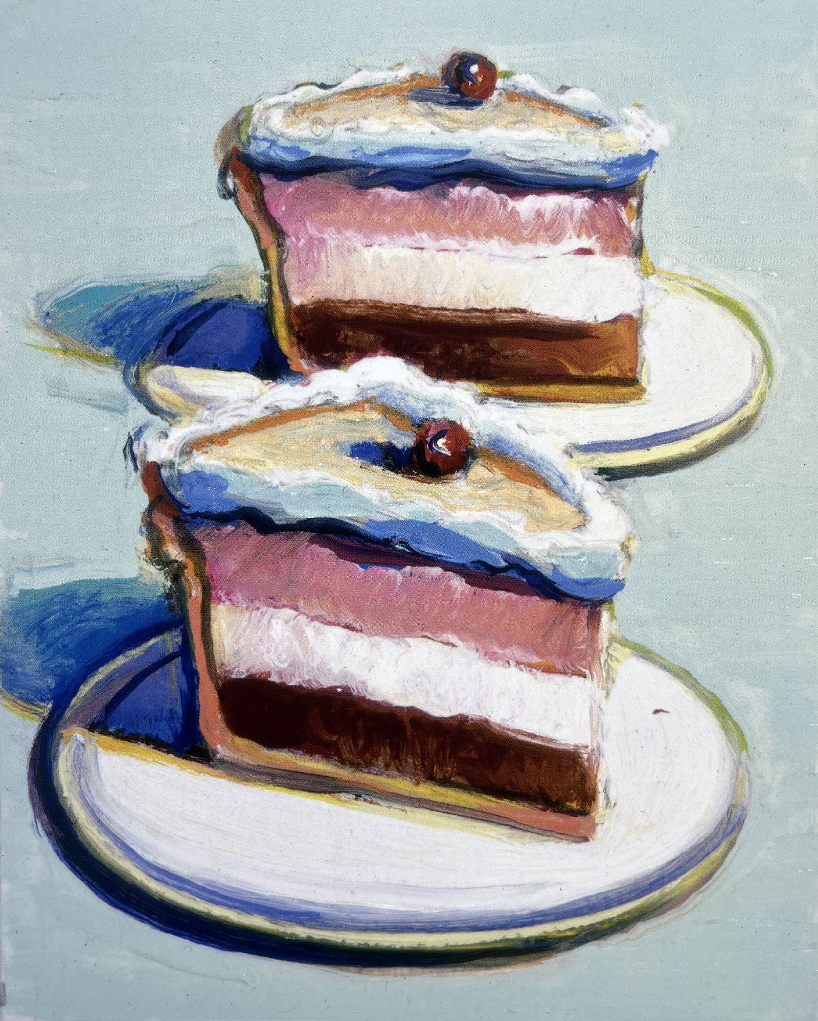 Wayne Thiebaud - Two Neapolitan Pie Slices: Artist: Wayne Thiebaud Title: Two Neapolitan Pie Slices Year: 2019 Dimensions: 8 1/2 x 9 1/2 in. Edition: From the Rare Limited Edition Medium: Offset Lithograph on gloss text paper Condition: