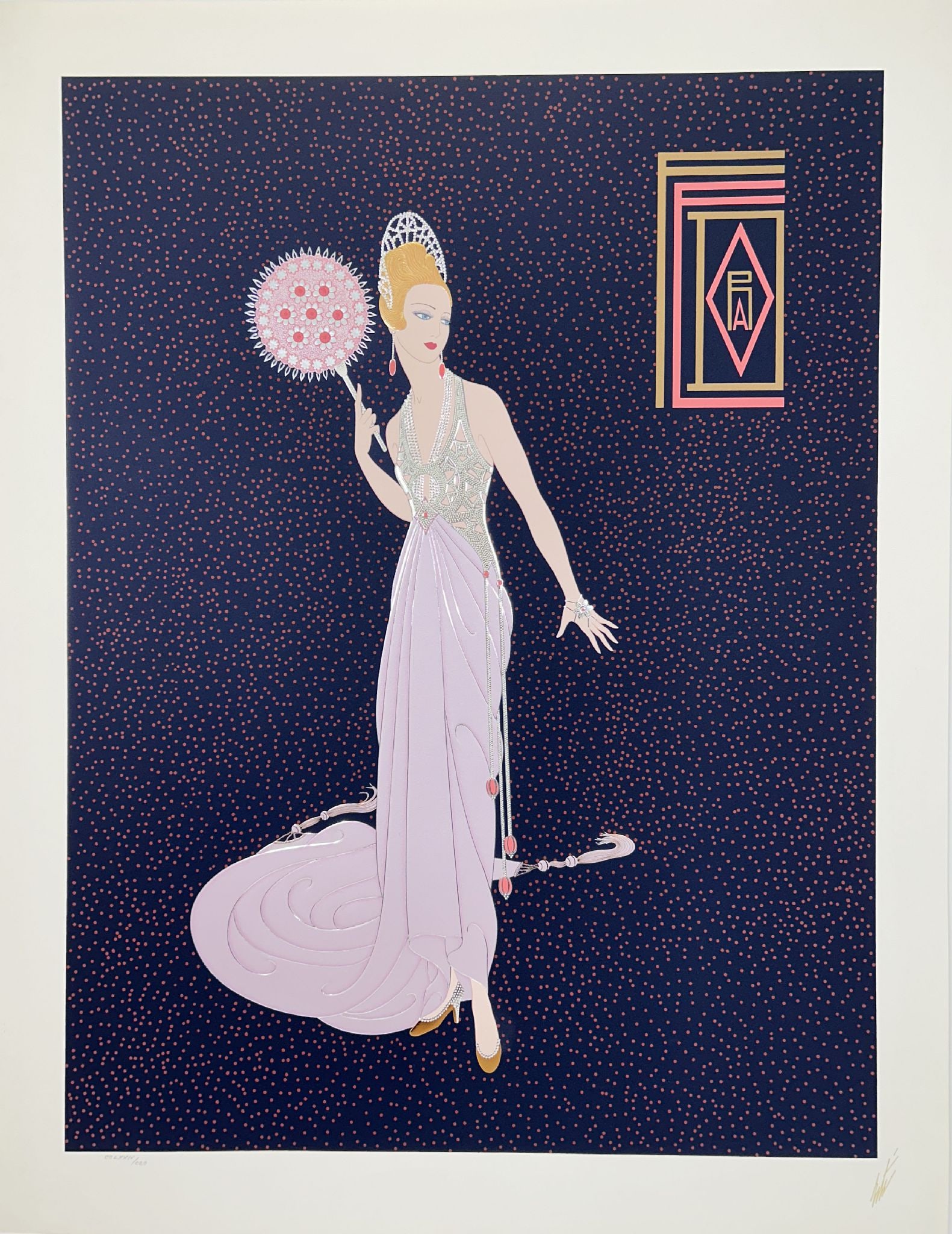 Erte - Fedora Fan: Artist: Erte Title: Fedora Fan Year: 1990 Dimensions: 39 1/2 x 30 1/2 in. Edition: CCLXXIV from the limited Roman Numeral edition of CCC, aside from the limited edition of 300