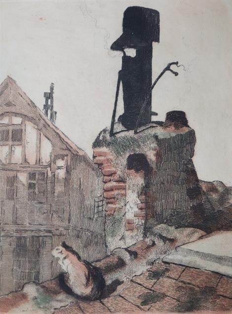 Paul Guignebault - Les Cheminees: Artist: Paul Guignebault Title: Les Cheminees Year: 1904 Dimensions: 9 3/8in. by 12 3/8in. Edition: From the rare limited edition Publisher: L'Atelier d'Art Suite: Leau Forte Medium: Original Etching