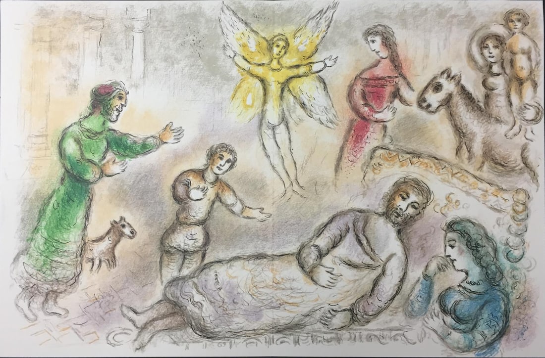 Marc Chagall - Peace Found Again (After): Artist: Marc Chagall Title: Peace Found Again Year: 1989 Dimensions: 22in. by 14 3/4in. Edition: From the Rare Limited Edition of 2500 Publisher: Daco-Verlag Gunter Blase Stuttgart Suite: Die Odyssee