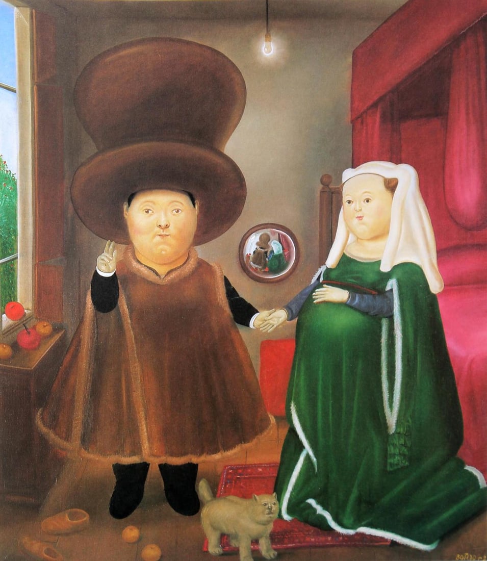 Fernando Botero (after) - The Arnolfini after Van Eyck: Artist: Fernando Botero (after) Title: The Arnolfini after Van Eyck Year: 1983 Dimensions: 16in. by 12in. Edition: From the limited edition of 200 Publisher: Ha