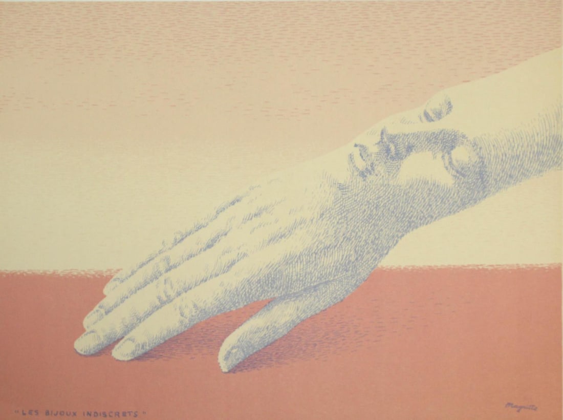 Rene Magritte - Les Bijoux Indiscrets: Artist: Rene Magritte Title: Les Bijoux Indiscrets Year: 1963 Dimensions: 10 1/2in. by 14in. Edition: From the rare limited edition Publisher: Mourlot Paris