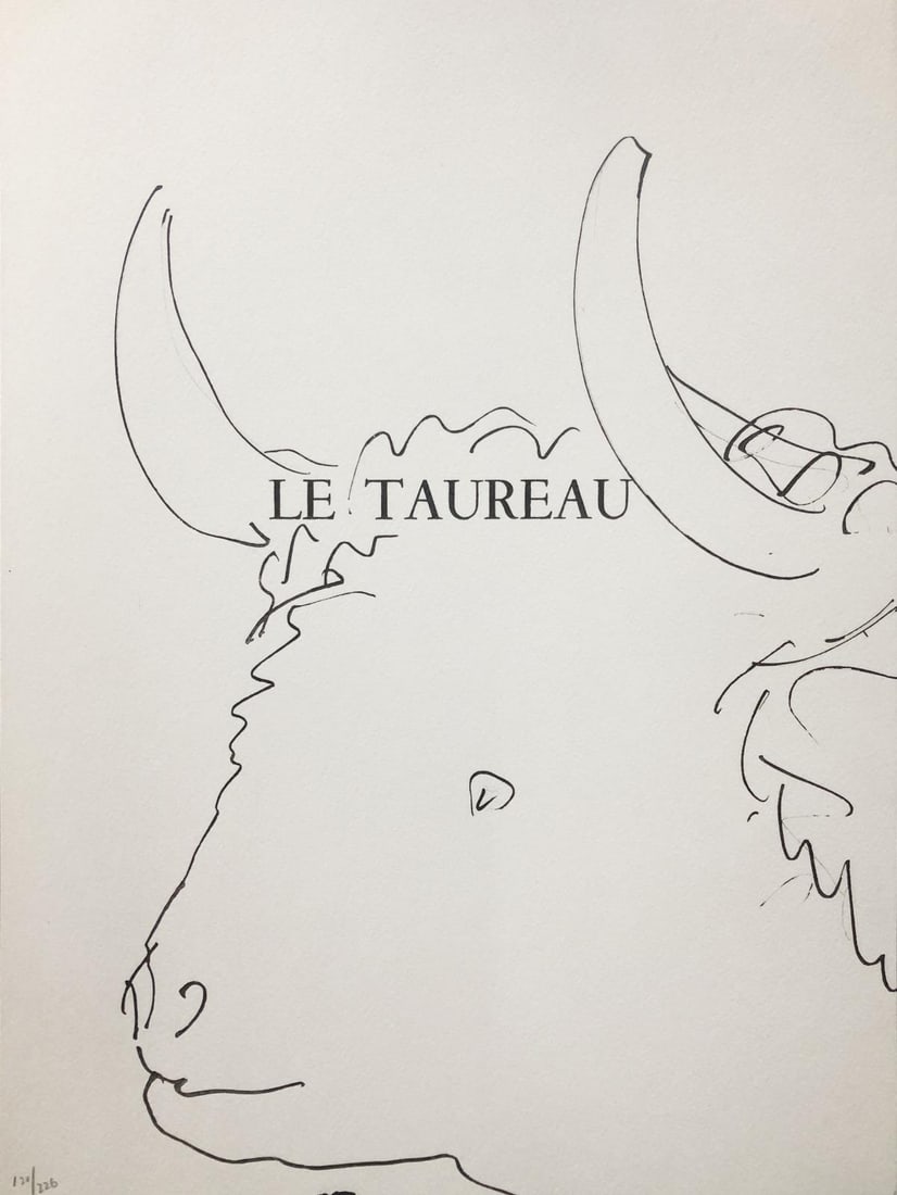 Pablo Picasso (After) - Le taureau: Artist: Pablo Picasso (After) Title: Le taureau Year: 1957 Dimensions: 14 .5in. by 11in. Edition: From the rare limited edition of 226 Suite: 40 Dessins de Picasso en Marge du Buffon. Medium: Offset