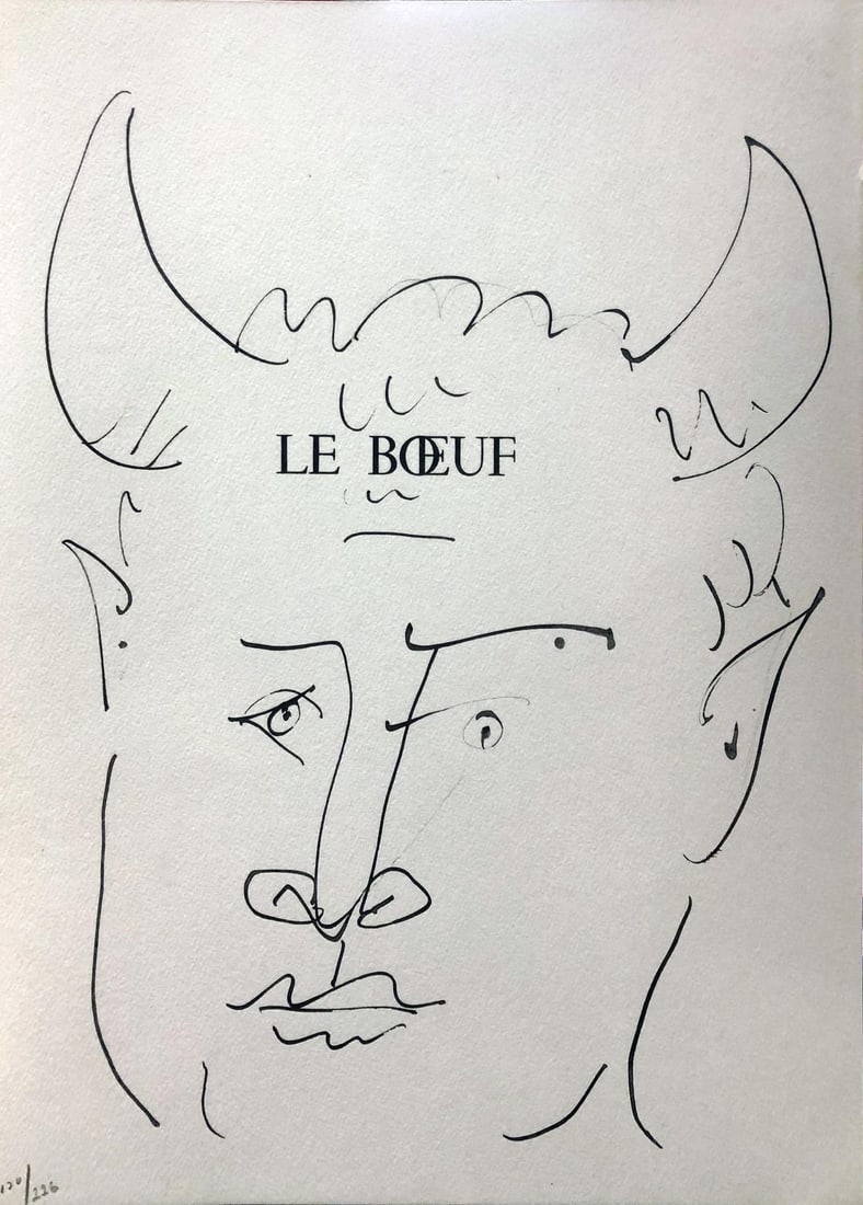 Pablo Picasso (After) - Le boeuf: Visage d'homme: Artist: Pablo Picasso (After) Title: Le boeuf: Visage d'homme Year: 1957 Dimensions: 14 .5in. by 11in. Edition: From the rare limited edition of 226 Suite: 40 Dessins de Picasso en Marge du Buffon.