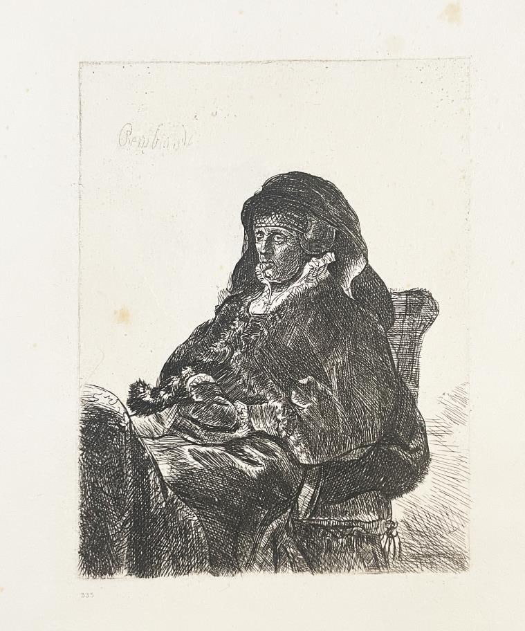 Rembrandt van Rijn (after) - Artist's Mother in Widow's Dress and Black Gloves: Artist: Rembrandt van Rijn (after) Title: Artist's Mother in Widow's Dress and Black Gloves Year: 1880 Dimensions: 9 3/4in. by 11in. Edition: From the rare limited edition of 500 Suite: The Work of