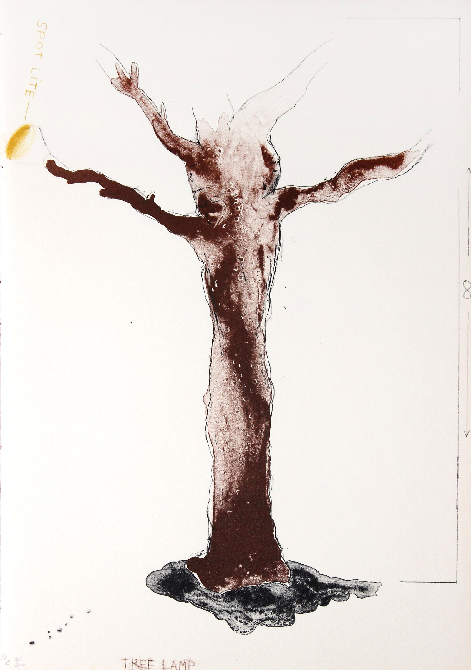 Jim Dine - Tree Lamp: Artist: Jim Dine Title: Tree Lamp Year: 1968 Dimensions: 18 x 12 3/4 in. Edition: From the limited edition of 200 Publisher: Petersburg Press, London Suite: The Picture of Dorian Gray Medium: