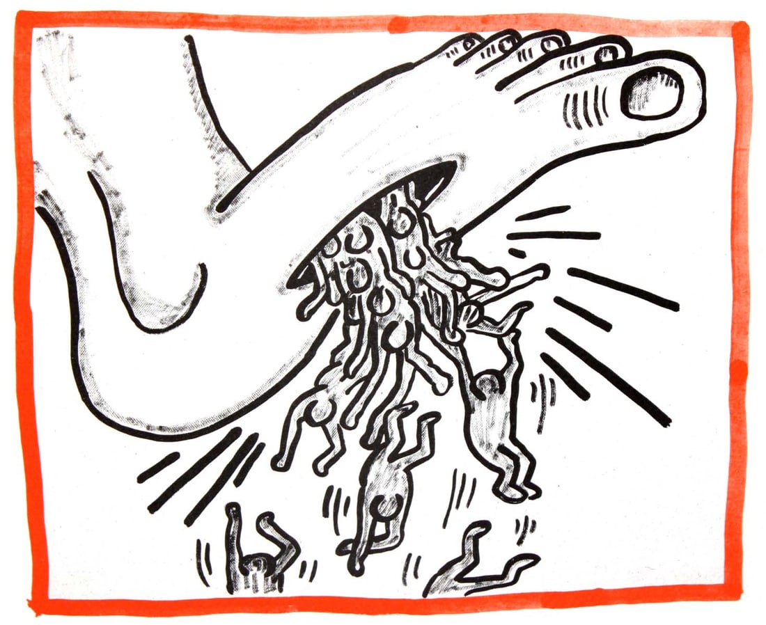 Keith Haring - Untitled: Artist: Keith Haring Title: Untitled Year: 1990 Dimensions: 8.75in. by 10.25in. Edition: From the rare limited edition of 500 Publisher: Bebert Publishing House Suite: Against all Odds 20 Drawings