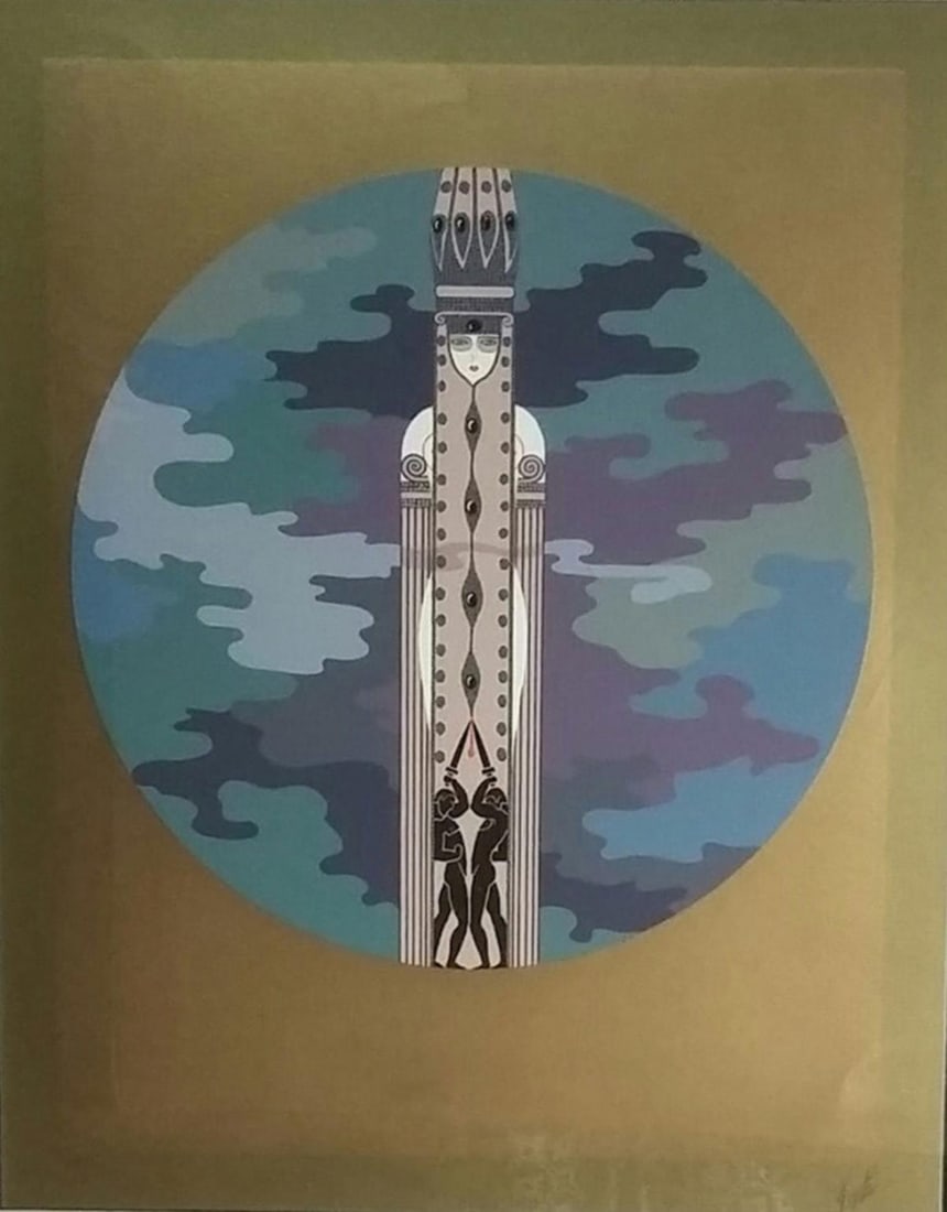 Erte - Indifference: Artist: Erte Title: Indifference Year: 1980 Dimensions: 22.75in. by 17.75in. Edition: Limited edition of 300 Suite: Four Emotions Medium: Original serigraph on paper with embossing and foil stamping