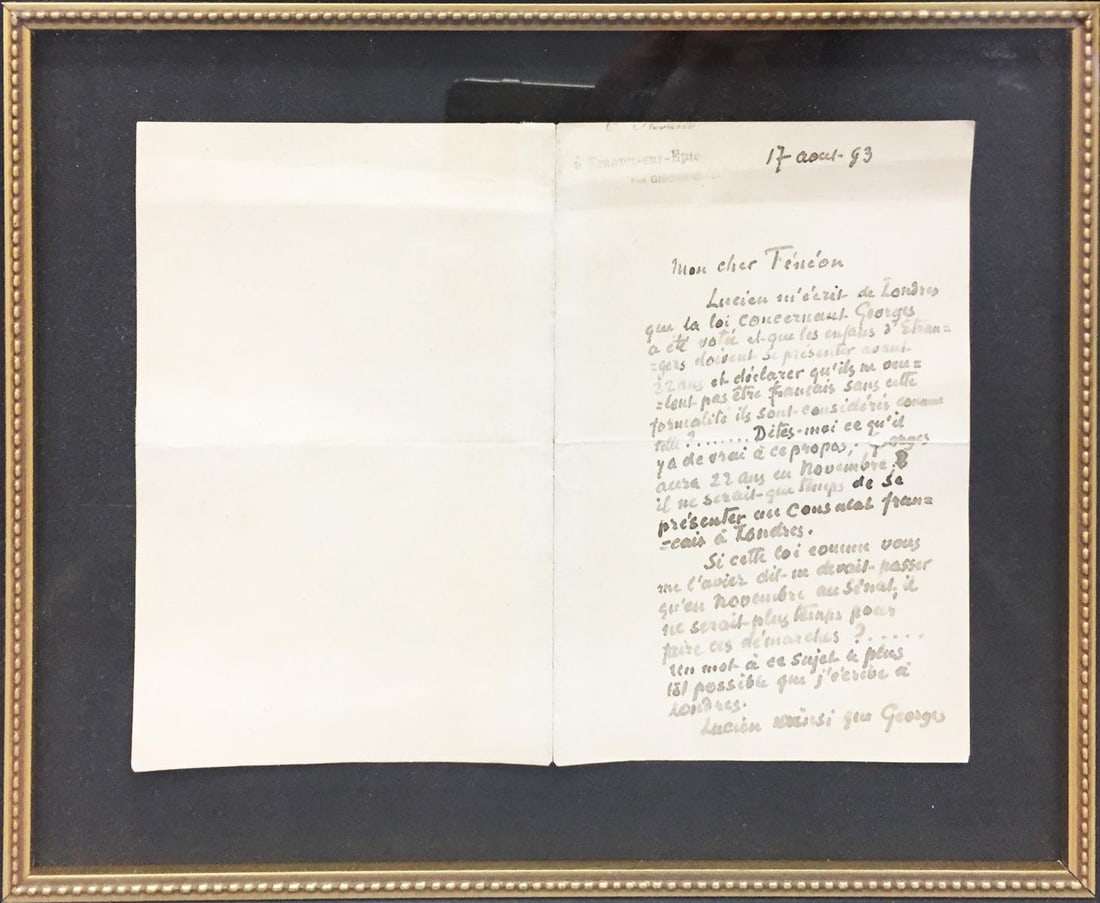 Camille Pissarro - Hand Written Note: Artist: Camille Pissarro Title: Hand Written Note Year: 1883 Dimensions: 9in. by 7 1/4in. Medium: Pen and Ink on Paper Condition: Excellent Signature Details: Signed en verso by the Artist Comes with