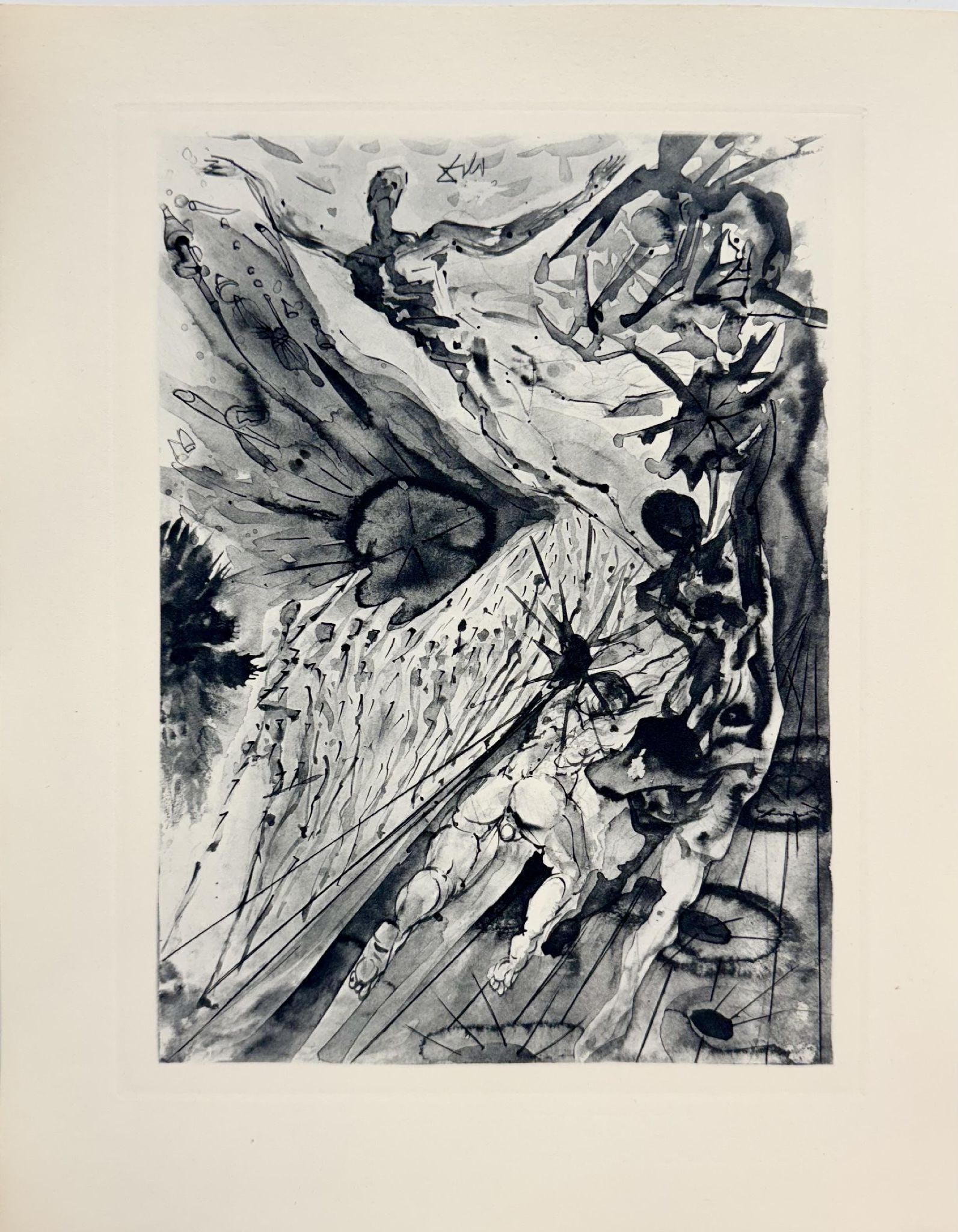 Salvador Dali - The Two Crowds of the Lustful: Artist: Salvador Dali Title: The Two Crowds of the Lustful Year: 1964 Dimensions: 13 x 10 1/4 in. Edition: From the rare limited edition of 165 in blue/gray Publisher: Les Heures Claires, Paris