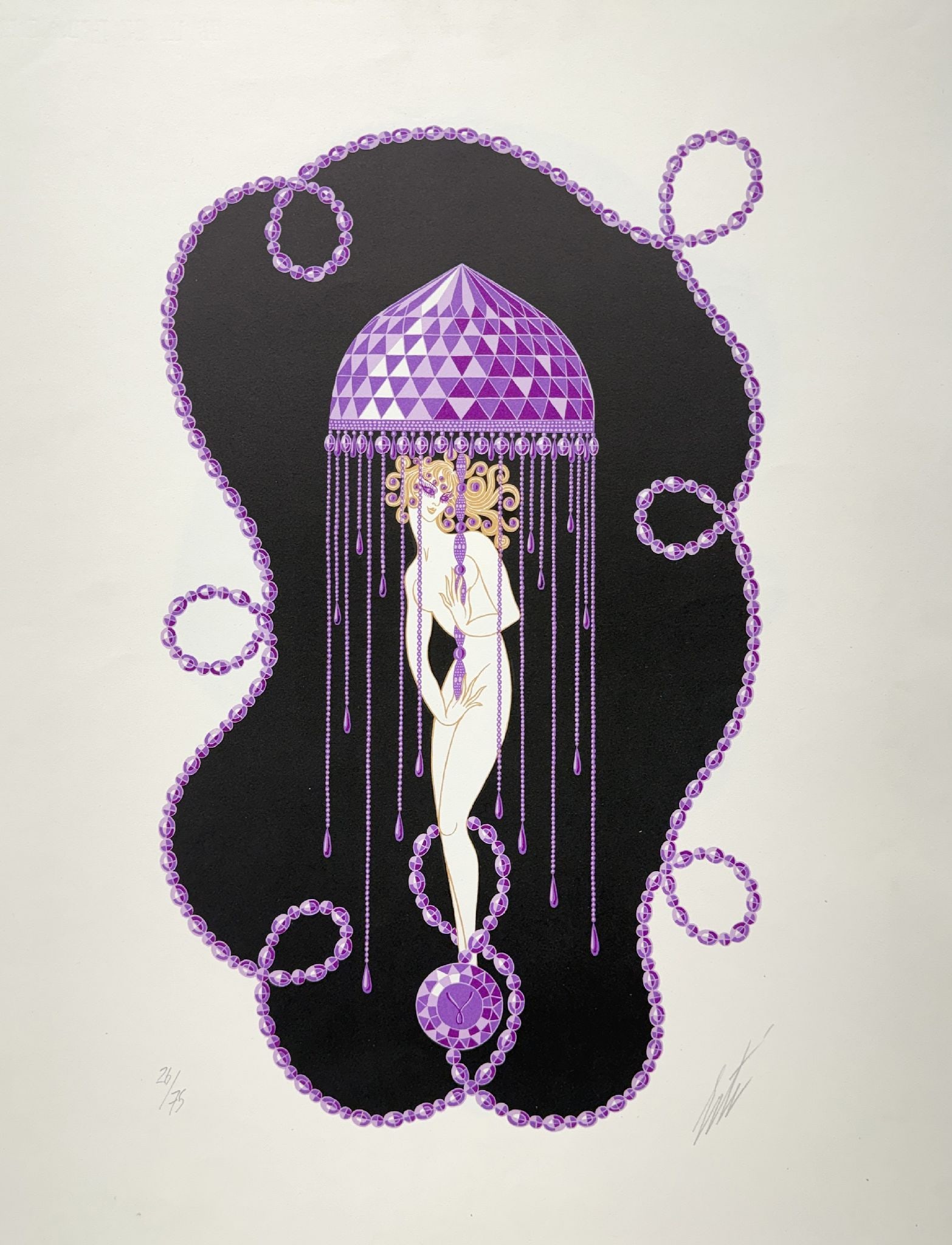Erte - Amethyst: Artist: Erte Title: Amethyst Year: 1969 Dimensions: 25 1/2 x 19 1/2 in. Edition: 26 from the limited edition of 75 Publisher: Grosvenor Gallery, London Suite: Precious Stones Medium: Lithograph in