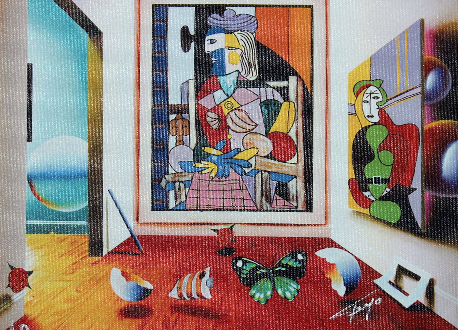 Ferjo - Room with Picasso: Artist: Ferjo Title: Room with Picasso Year: 2001 Dimensions: 9in. by 12.5in. Edition: from the rare limited edition Medium: Original giclee on canvas Condition: Excellent Signature Details: Hand