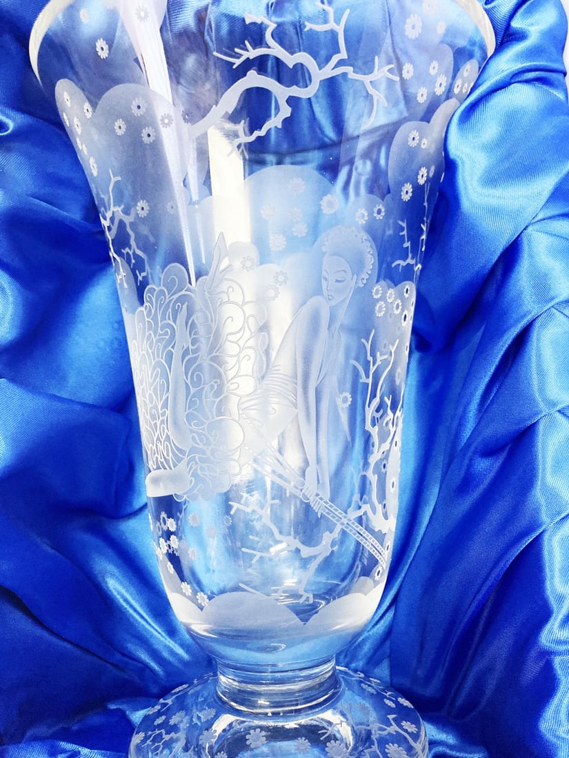 Erte - Crystal Vase Enameled: Artist: Erte Title: Enamled Vase Year: 1987 Dimensions: 10in. by 7in. Edition: From the Rare Limited Edition of 99 Medium: Enamled Vase Condition: Excellent Signature Details: Signed in Notes: