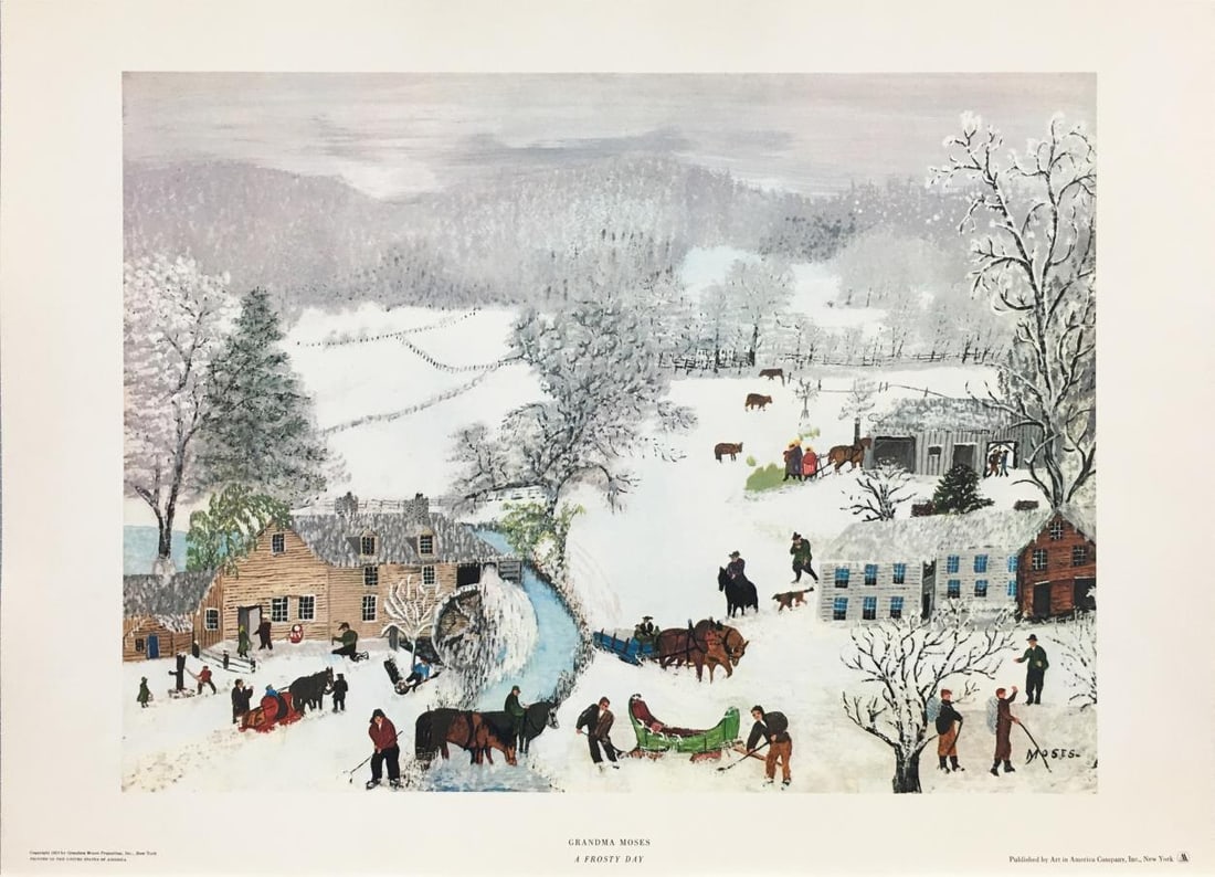 Grandma Moses - A Frosty Day: Artist: Grandma Moses Title: A Frosty Day Year: 1948 Dimensions: 14 1/4in. by 19 3/4in. Edition: From the Rare Limited Edition Publisher: Art in America Company