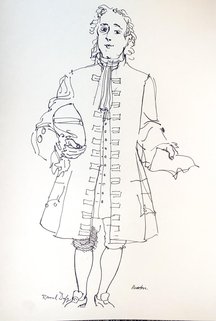 Raoul Dufy - Newton: Artist: Raoul Dufy Title: Newton Year: 1965 Dimensions: 9.5in. by 11.75in. Edition: From the rare limited edition of 975 Suite: Lettre A Mon Peintre Medium: Lithograph on paper Condition: Excellent