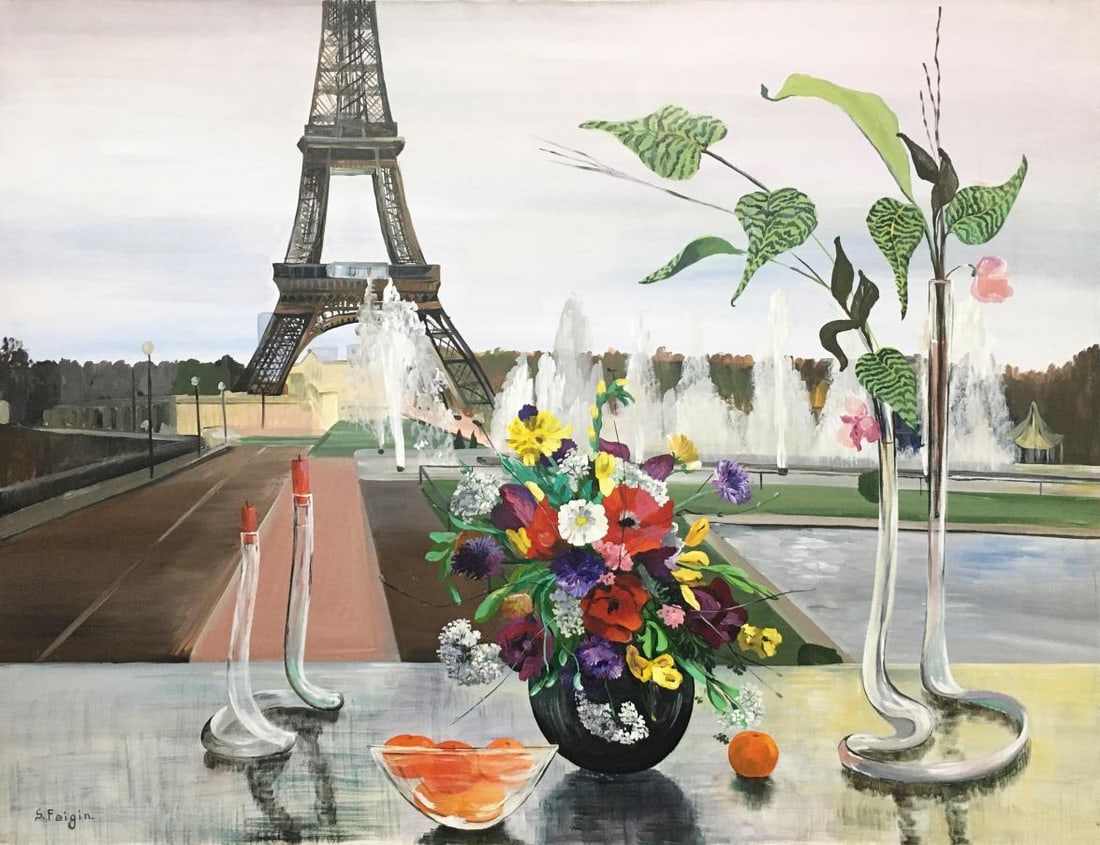 S Feigin - Parisian Still Life: Artist: S Feigin Title: Parisian Still Life Dimensions: 40in. by 52in. Edition: Unique One of a Kind Artwork Medium: Original Oil on Canvas Condition: Excellent