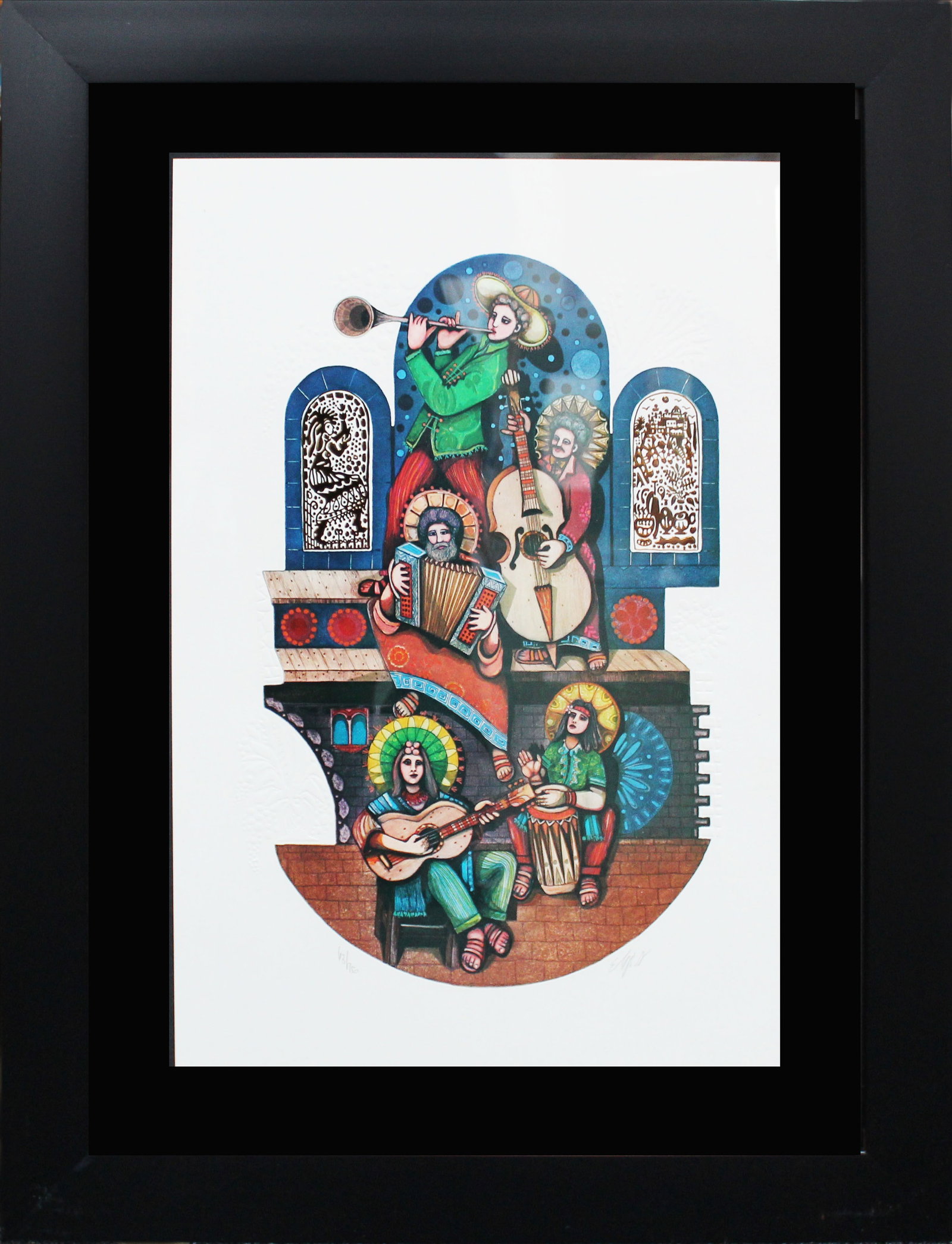 Amram Ebgi - Five Musicians: Artist: Amram Ebgi Title: Five Musicians Dimensions: 14 x 20 in. Edition: From the rare limited edition Medium: Lithograph on paper Condition: Excellent Signature Details: Hand signed by the artist