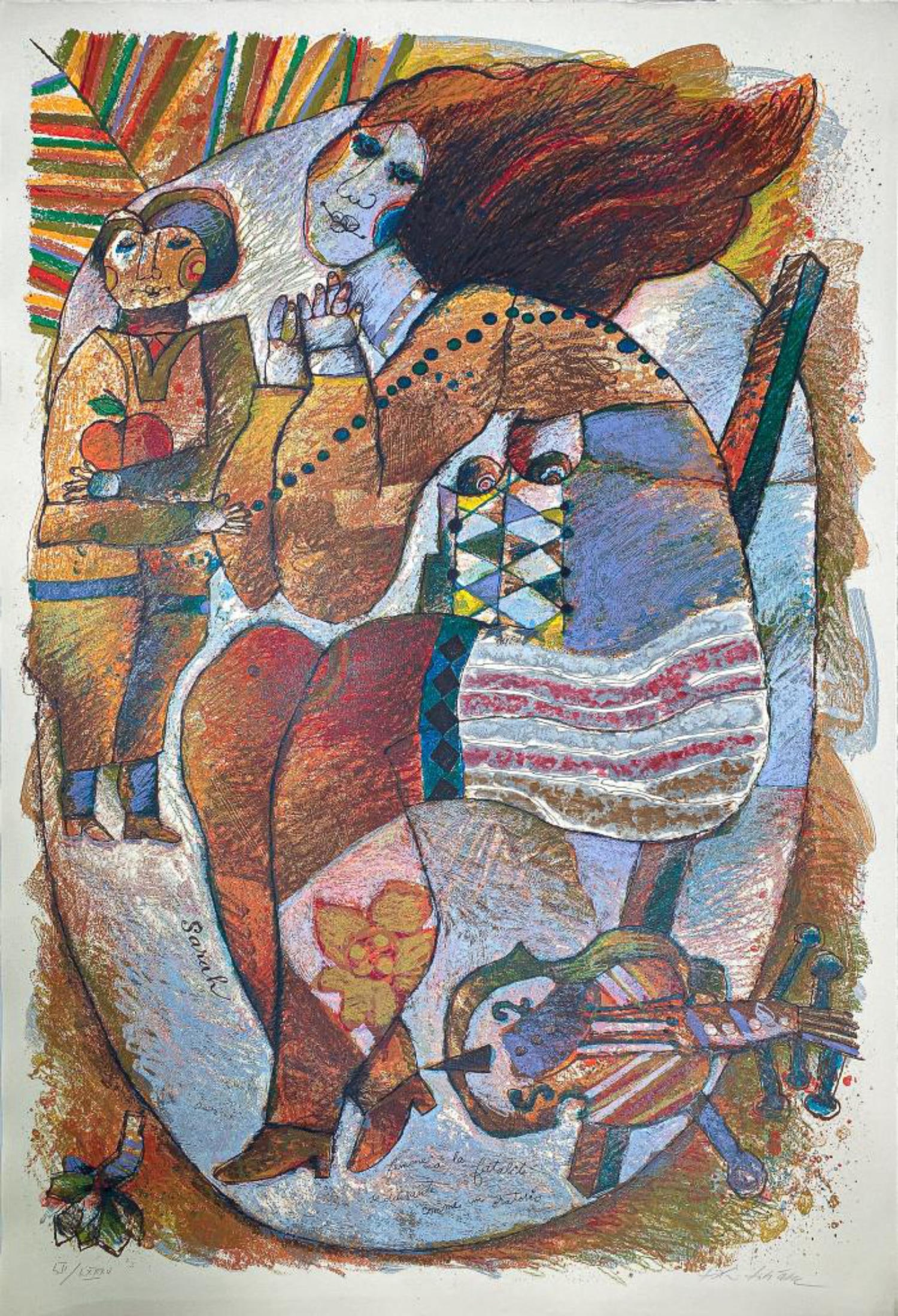 Theo Tobiasse - Sarah: Artist: Theo Tobiasse Title: Sarah Year: 1984 Dimensions: 28in. by 41.5in. Edition: From the rare limited edition of LXXXV Suite: Les Meres Bibliques Medium: Color lithograph on Japon paper