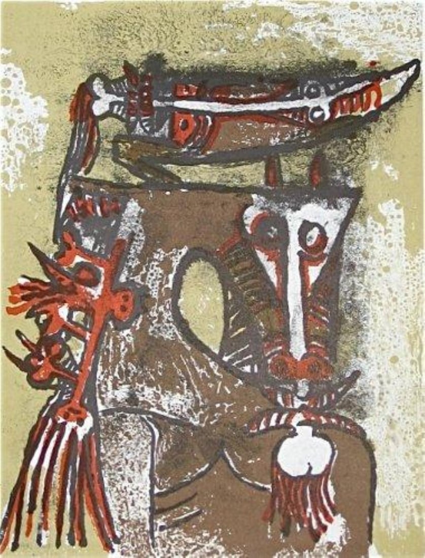 Wifredo Lam - Double Personnages: Artist: Wifredo Lam Title: Double Personnages Year: 1979 Dimensions: 9in. by 12in. Edition: From the rare limited edition Publisher: XXE Sielce Suite: XXE Sielce Medium: Lithograph on paper