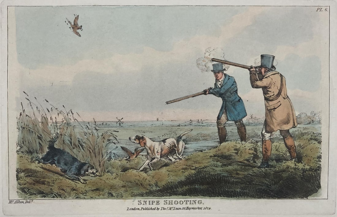 Henry Alken - Snipe Shooting: Artist: Henry Alken Title: Snipe Shooting Year: 1825 Dimensions: 10in. by 14. Edition: From the Rare Limited Edition Publisher: Howlett and Brimmer Suite: The National Sports of Great Britain Medium: