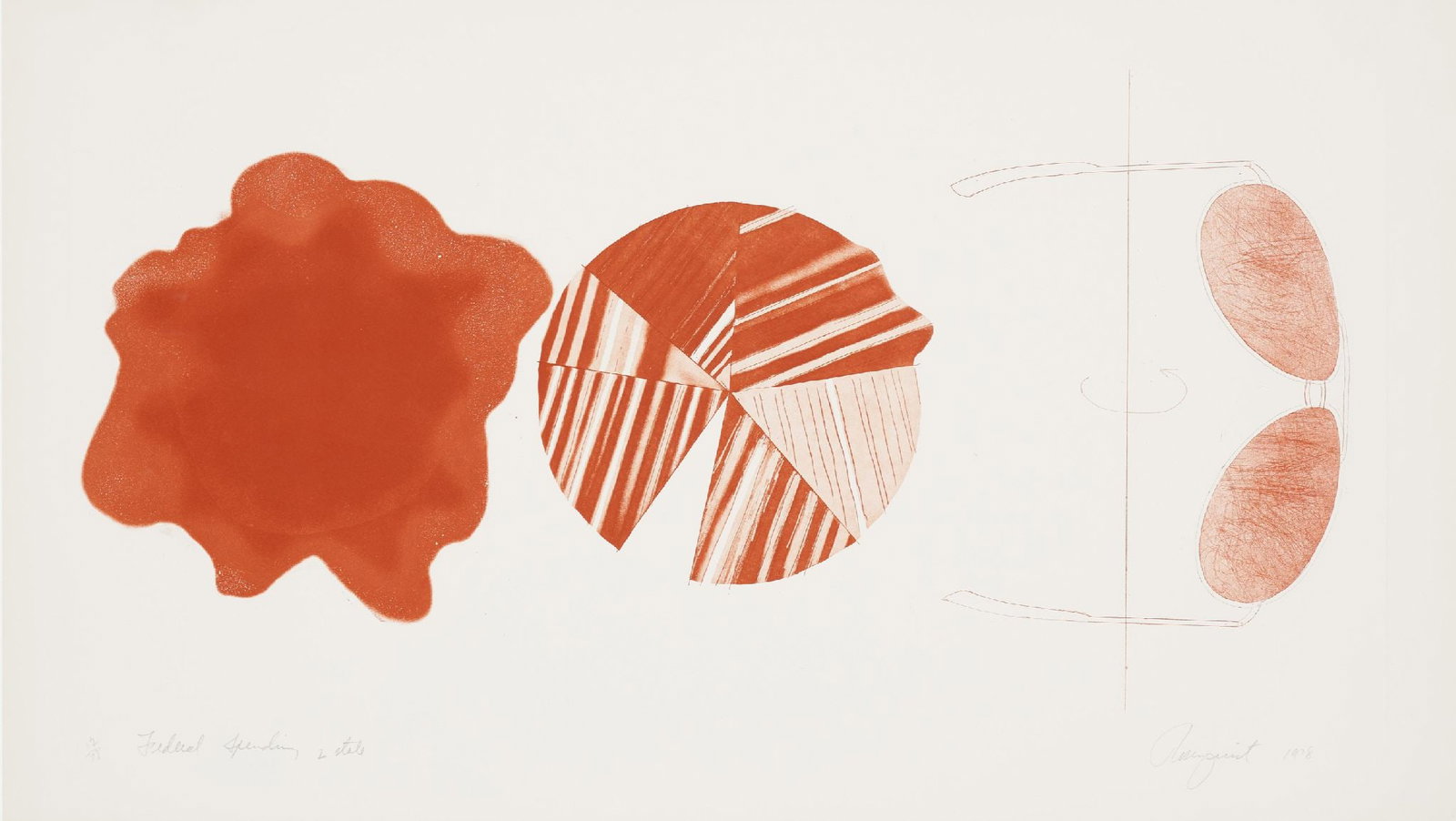 James Rosenquist - Federal Spending (second state): Artist: James Rosenquist Title: Federal Spending (second state) Year: 1978 Dimensions: 22 3/4 x 39 3/4 in. Edition: From the Rare Limited of 78 Publisher: Multiples,
