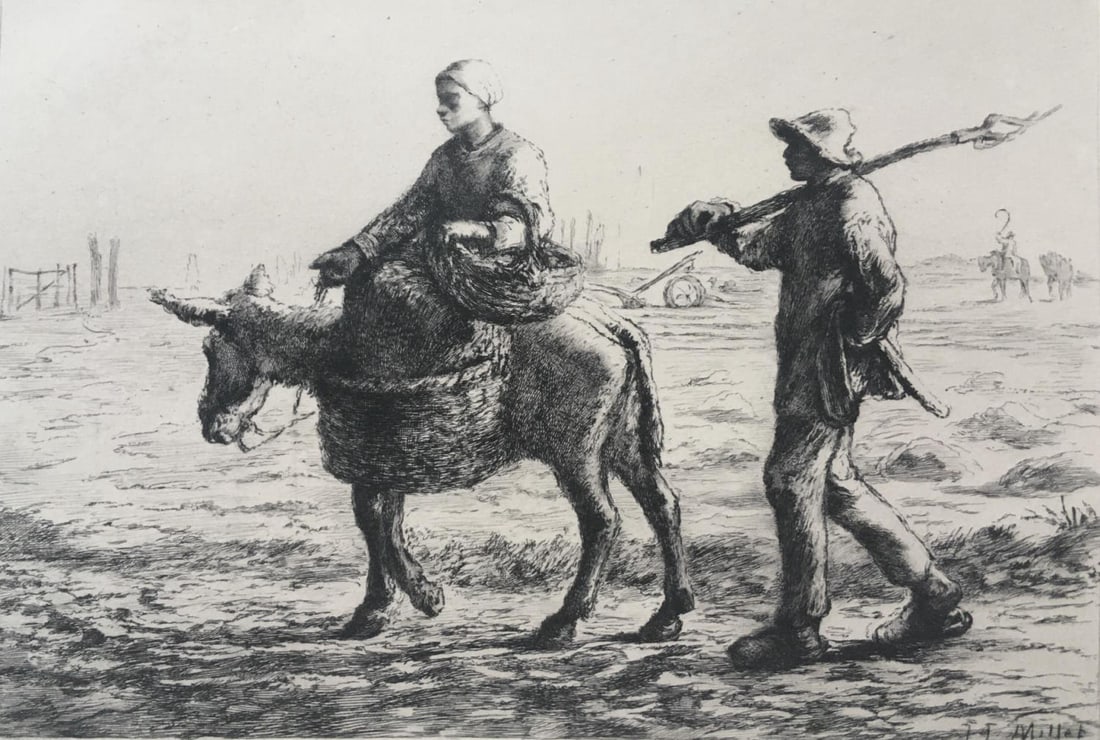 J.-F Millet - Le Retour des Champs: Artist: J.-F Millet Title: Le Retour des Champs Year: 1897 Dimensions: 7 1/4in. by 5in. Edition: From the Rare Limited Edition Publisher: G. Boudet Paris Medium: Etching on Velin engraved by Vion