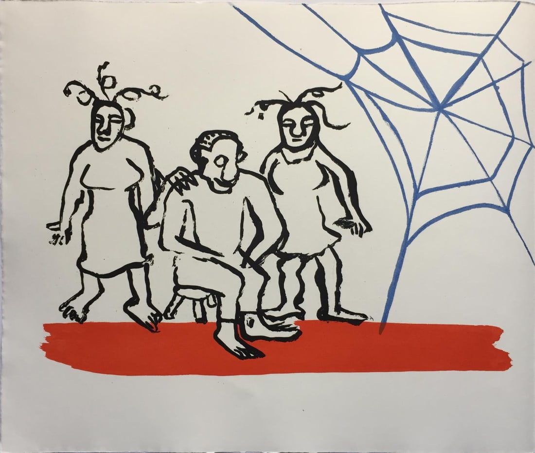 Alexander Calder - Untitled (Three Figures with Web): Artist: Alexander Calder Title: Untitled (Three Figures with Web) Year: 1976 Dimensions: 16 1/4in. by 17 3/4in. Edition: From the Rare Limited Edition of 200 Publisher: Maeght Suite: Le Sacrilege