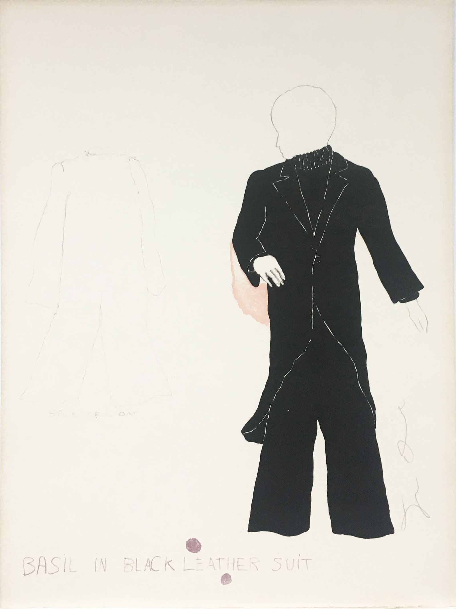 Jim Dine - Basil in Black Leather Suit: Artist: Jim Dine Title: Basil in Black Leather Suit Year: 1968 Dimensions: 18in. by 12.75in. Edition: Numbered from the Rare Limited A Edition of 200 Publisher: Petersburg Press London Suite: The