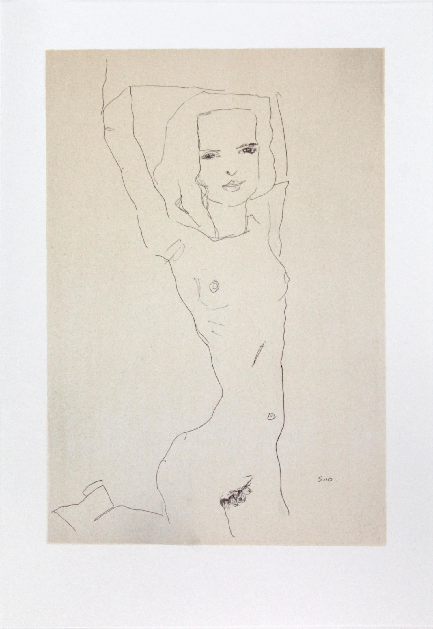 Egon Schiele (After) - Nude Girl with Arm Raised: Artist: Egon Schiele (After) Title: Nude Girl with Arm Raised Year: 2007 Dimensions: 12 5/8in. by 19 5/8in. Edition: From the rare limited edition of 200 Publisher: Editions Anthese Paris Suite: