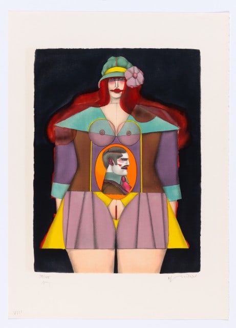 Richard Lindner - Amazone: Artist: Richard Lindner Title: Amazone Year: 1975 Dimensions: 28 1/4in. by 20 3/8in. Edition: Numbered from the Rare Limited Edition of 125 Publisher: Mourlot Paris Suite: UNTITLED (EUGENE IONESCU)