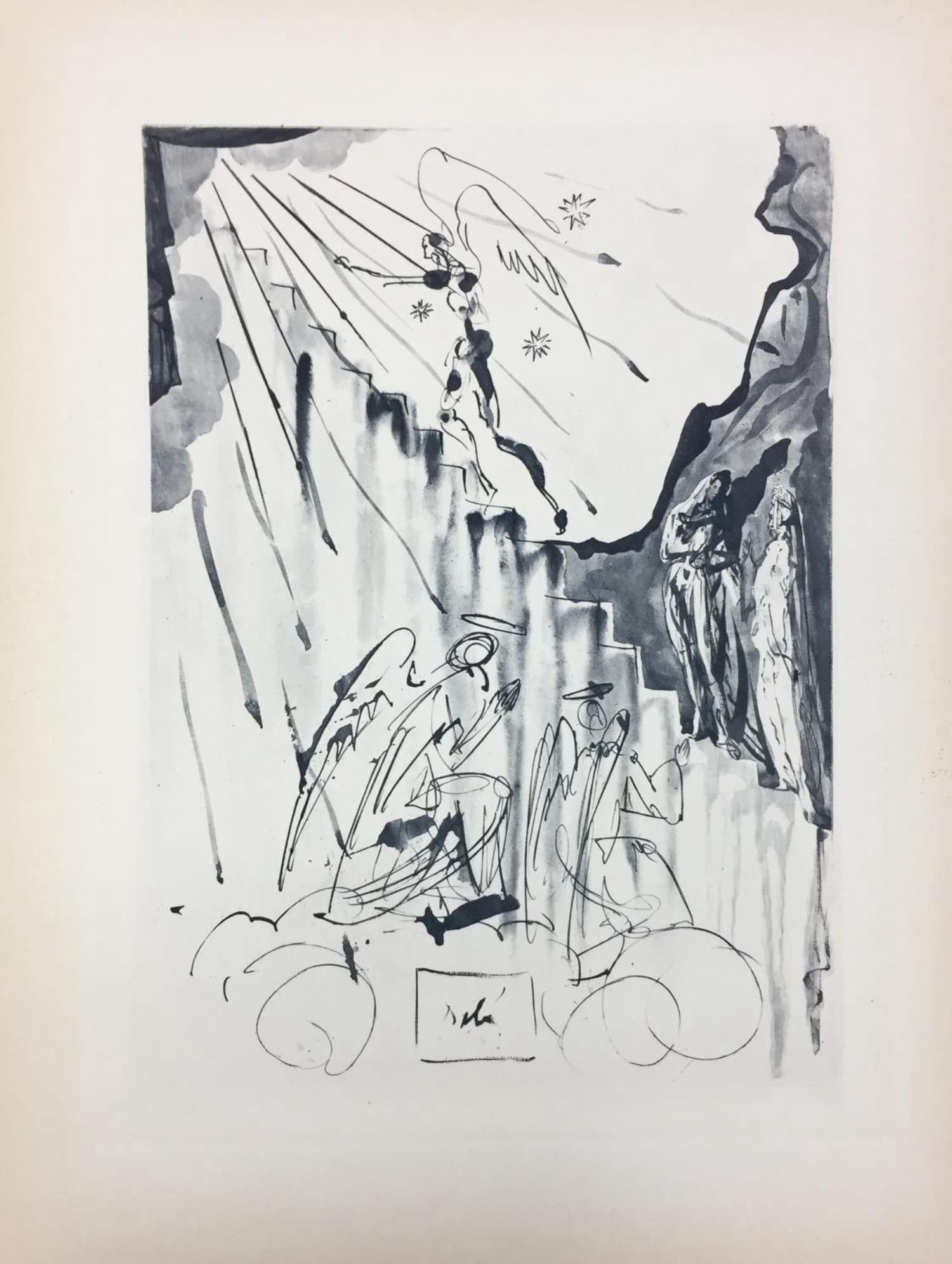 Salvador Dali - The Celestial Staircase: Artist: Salvador Dali Title: The Celestial Staircase Year: 1964 Dimensions: 10.25in. by 13in. Edition: From the rare limited edition of 165 in blue/gray Publisher: Les Heures Claires Paris Suite: The