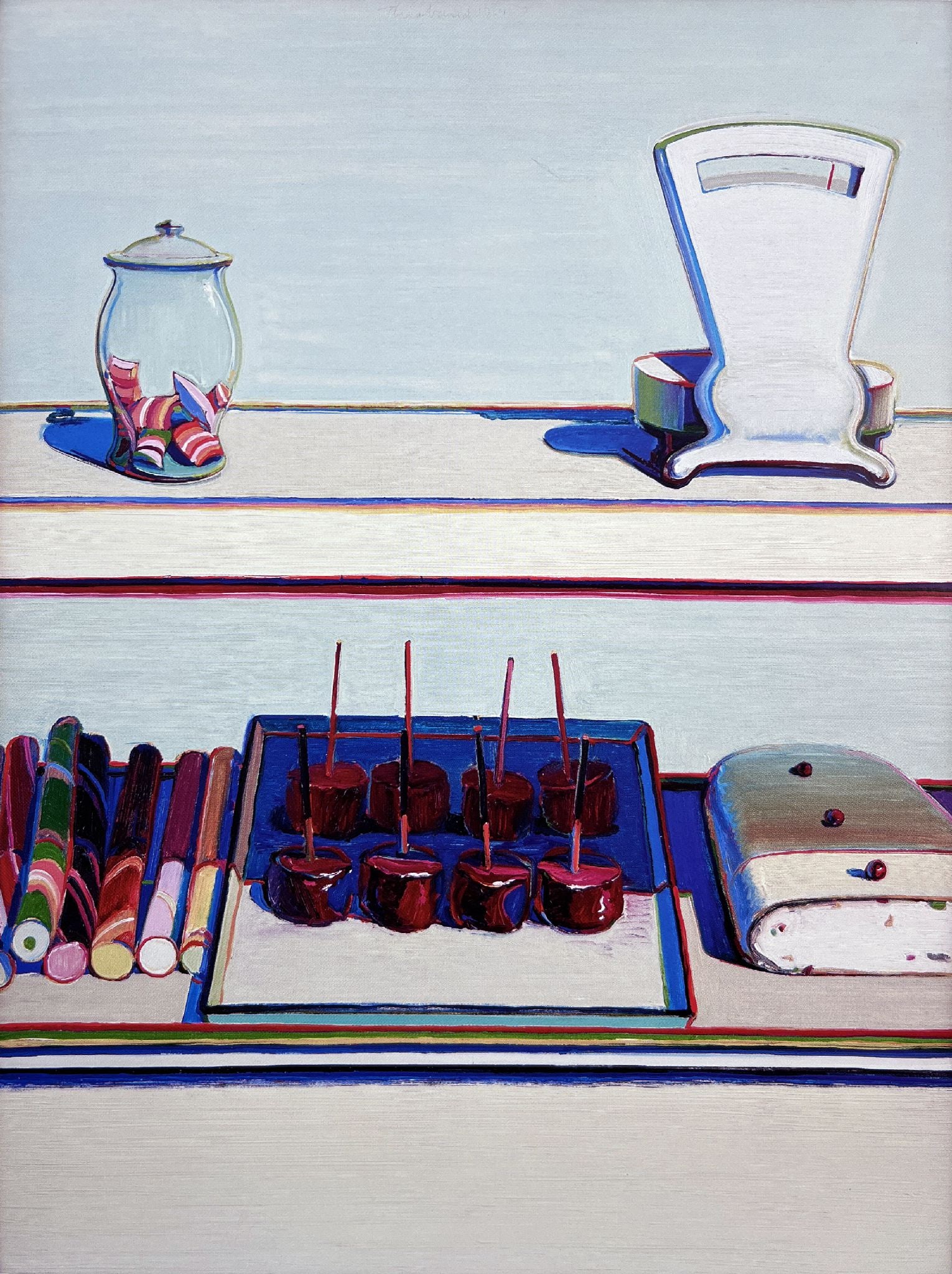 Wayne Thiebaud - Sweet Counter: Artist: Wayne Thiebaud Title: Sweet Counter Year: 2019 Dimensions: 8 1/2 x 9 1/2 in. Edition: Colored Offset Lithograph Medium: Offset Lithograph on gloss text
