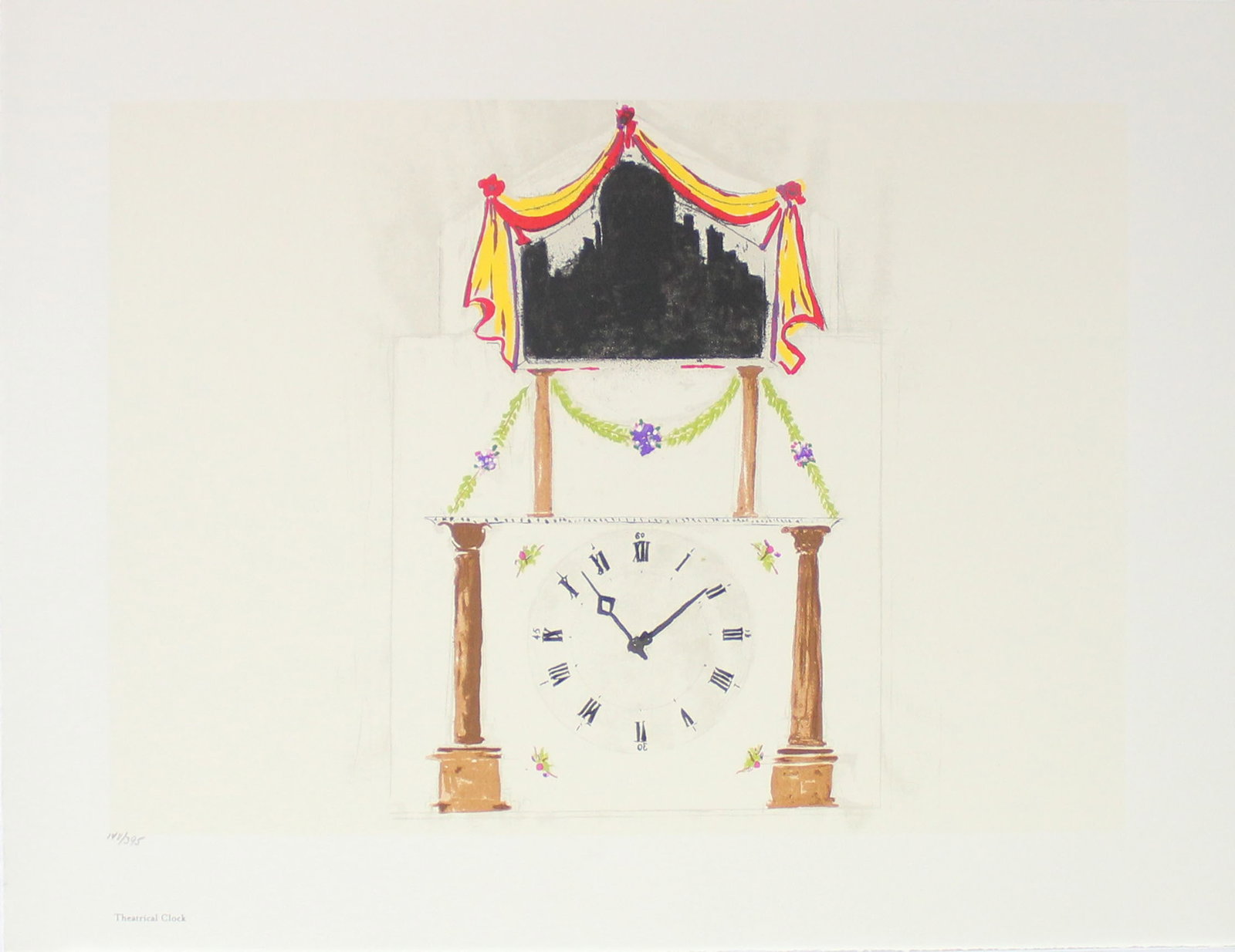 Donald Sultan - Theatrical Clock: Artist: Donald Sultan Title: Theatrical Clock Year: 1999 Dimensions: 17 x 22 in. Edition: From the Rare Limited Edition of 395 Publisher: MFA Contemporary Atelier Suite: Bar Mitzvah Medium: