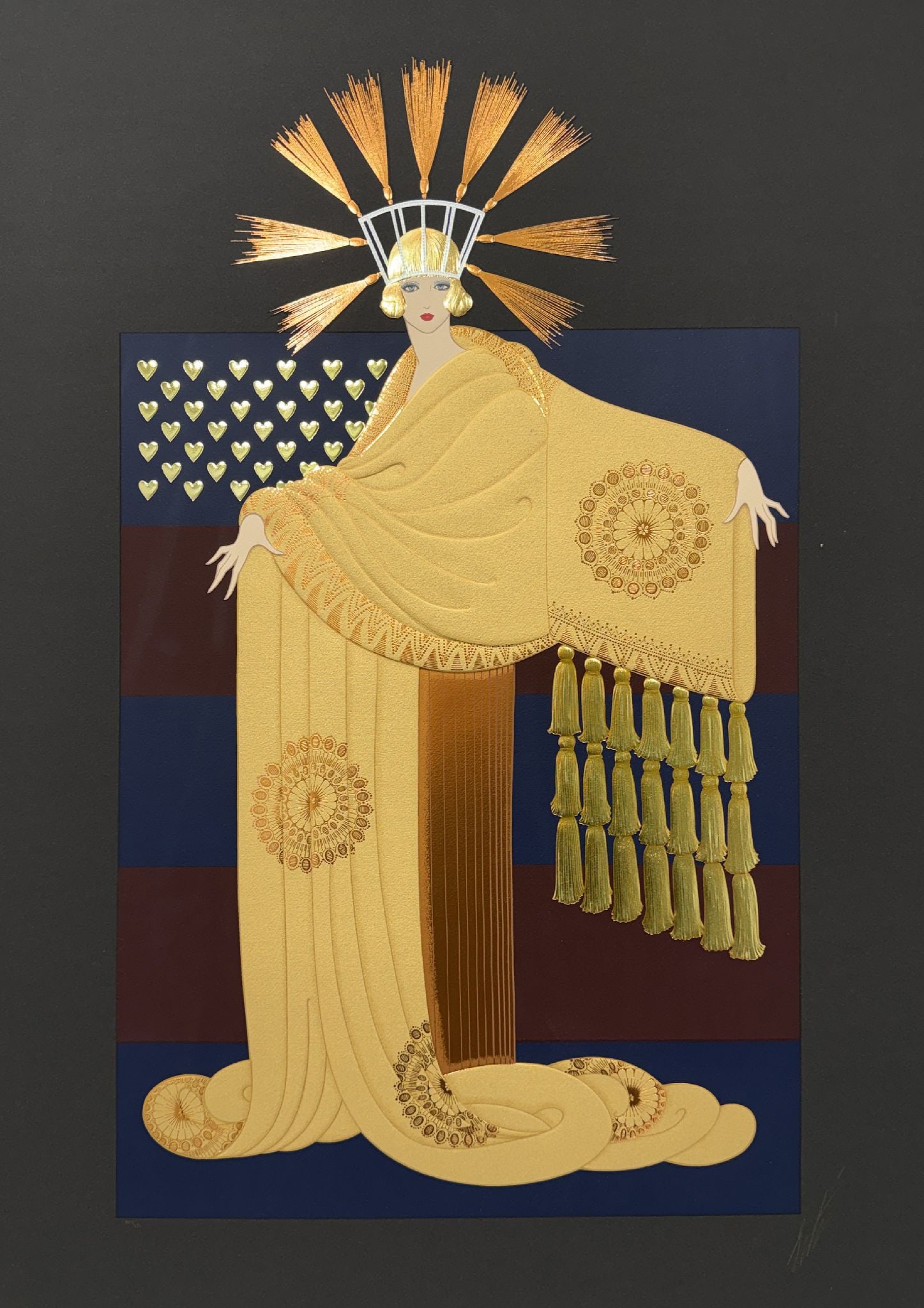 Erte - Tassel Gown: Artist: Erte Title: Tassel Gown Year: 1987 Dimensions: 40 x 28 1/4 in. Edition: XXX from the limited edition of CCL Publisher: Chalk & Vermilion Fine Arts, Ltd. Suite: American Milionaress Medium: