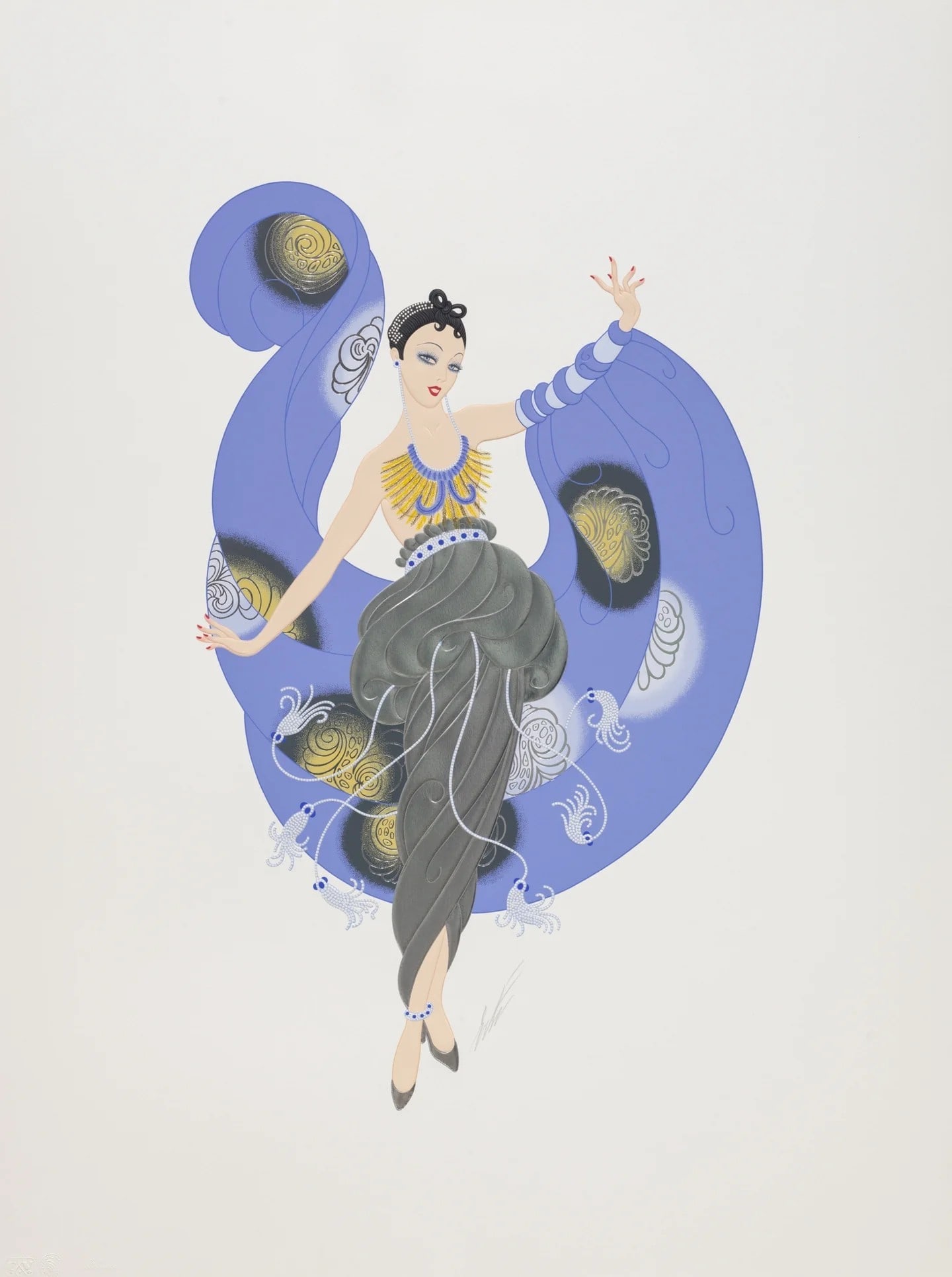Erte - A Dream: Artist: Erte Title: A Dream Year: 1987 Dimensions: 40 x 29 3/4 in. Edition: from the limited edition of CL Publisher: Chalk & Vermilion Fine Arts, Ltd. Medium: Serigraph in colors with foil stamping