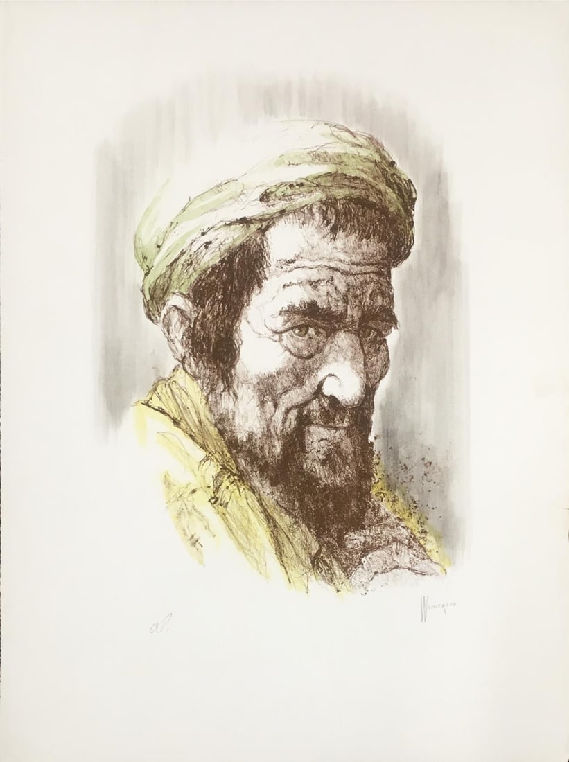 William Weintraub - Yemenite Man: Artist: William Weintraub Title: Yemenite Man Dimensions: 26in. by 18in. Edition: Numbered from the Rare Limited Edition Medium: Lithograph on Paper Condition: Excellent Signature Details: Hand