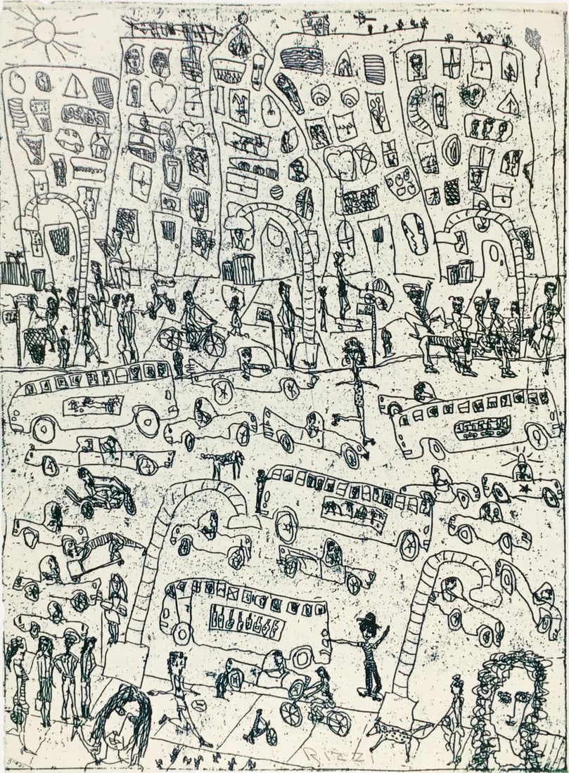 James Rizzi - Cityscape IV: Artist: James Rizzi Title: Cityscape IV Dimensions: 11 3/4in. by 8 1/4in. Edition: From the Rare Limited Edition Medium: Monoprint on Paper Condition: Excellent