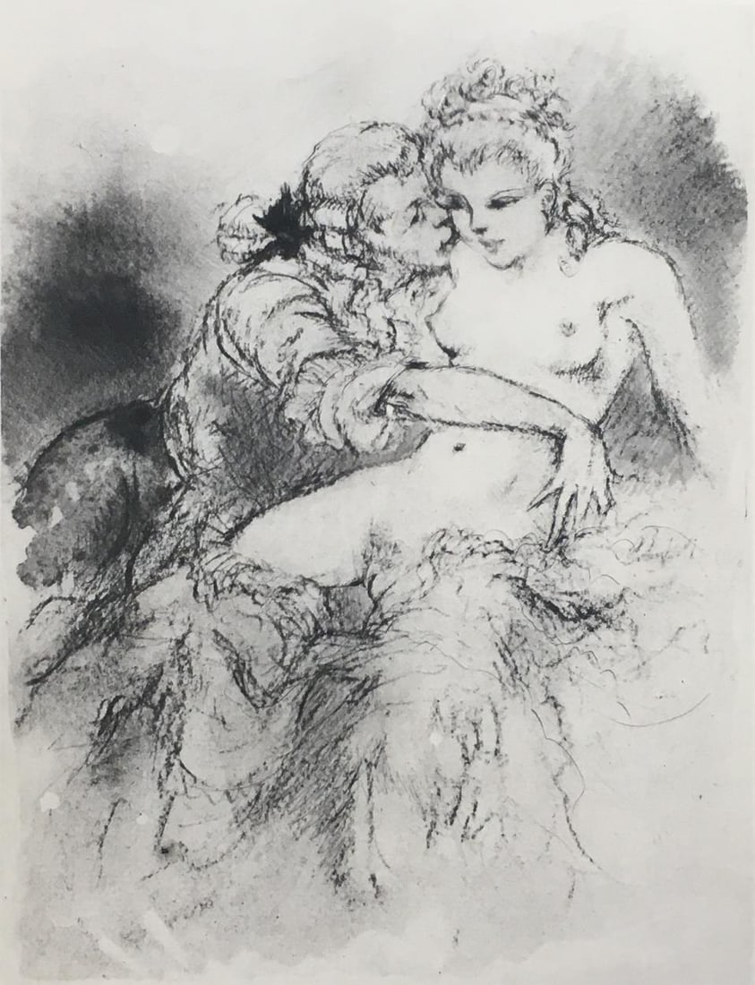 Louis Icart - Sweet Nothings: Artist: Louis Icart Title: Sweet Nothings Year: 1947 Dimensions: 11in. by 8.5in. Edition: From the rare limited edition of 500 Publisher: Georges Guillot Editeu