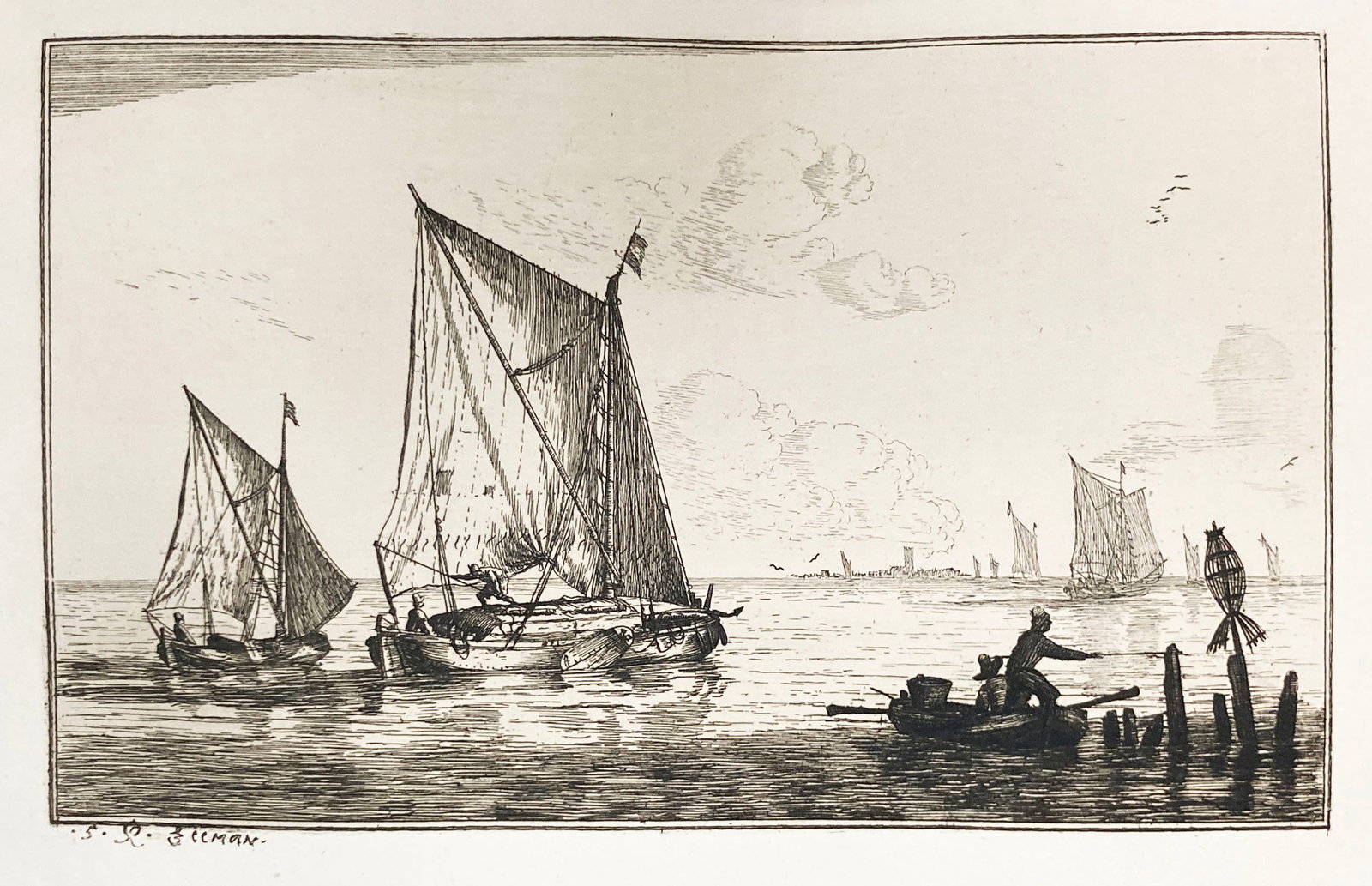 Reinier Nooms - Two Sailboats and a Rowboat: Artist: Reinier Nooms Title: Two Sailboats and a Rowboat Year: 1880 Dimensions: 12 x 8 in. Edition: From the Rare Limted Edition Publisher: MacMillan and Co.