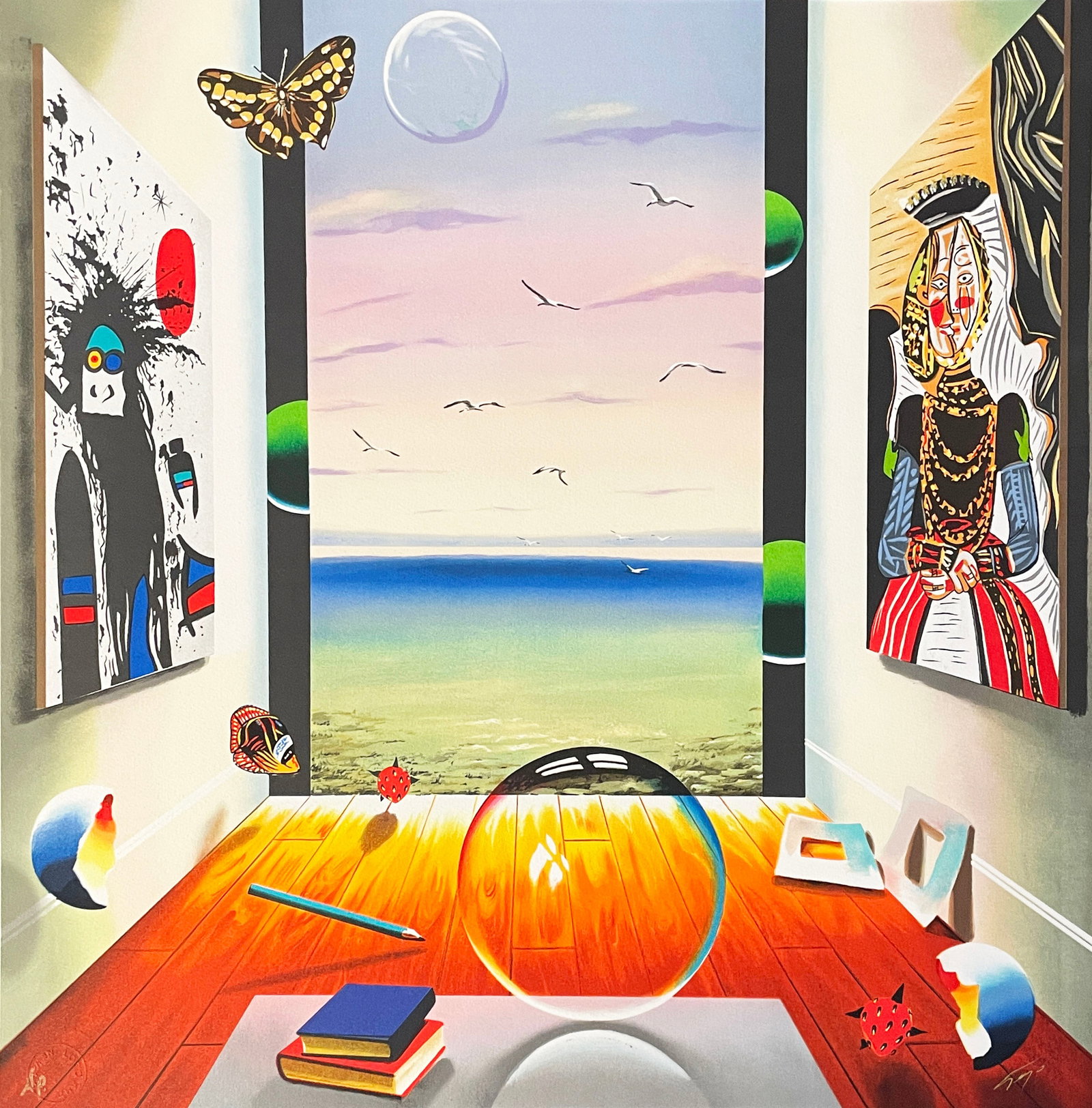 Ferjo - Discovery Miro Picasso: Artist: Ferjo Title: Discovery Miro Picasso Year: 2000 Dimensions: 23 1/2 x 23 1/2 in. Edition: from the rare limited AP Edition Medium: Original lithograph in colors on paper Condition: Excellent