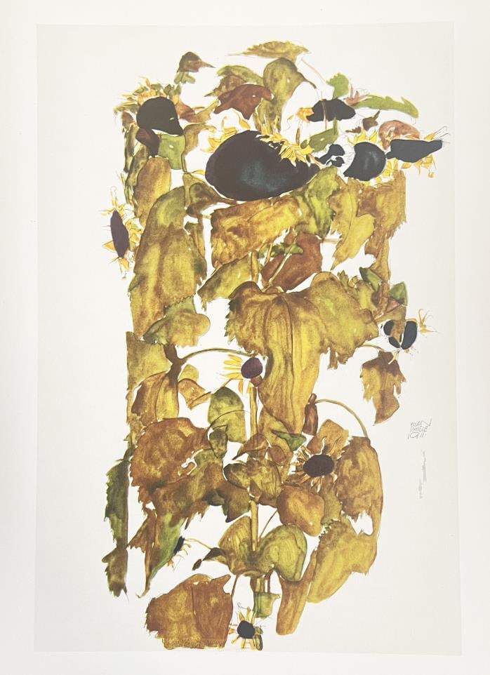 Egon Schiele (After) - Sunflowers: Artist: Egon Schiele (After) Title: Sunflowers Year: 1951 Dimensions: 9 5/16in. by 13 3/8in. Edition: From the rare limited edition Publisher: Druck Und Verlag Der Osterreichischen Staatsdruckerei