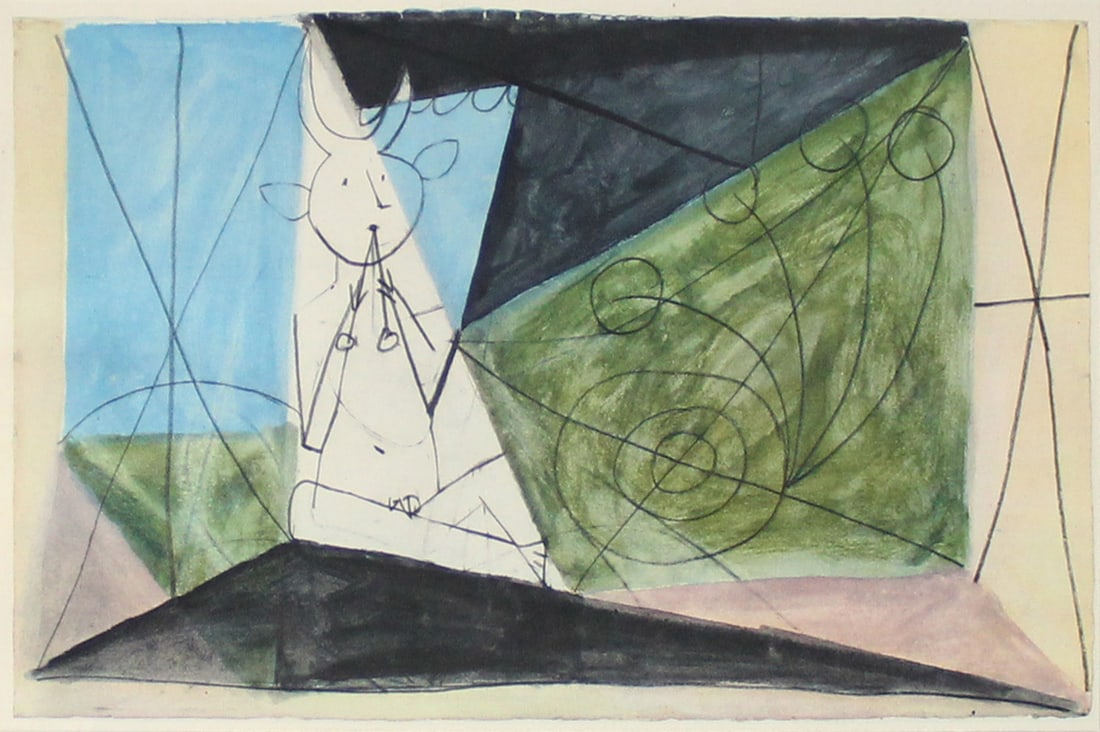 Pablo Picasso - Untitled (Faun with Double Flute III): Artist: Pablo Picasso Title: Untitled (Faun with Double Flute III) Year: 1948 Dimensions: 5in. by 7 1/2in. Edition: From the Rare Limited Edition Publisher: Verve Paris Suite: Couleur de Picasso