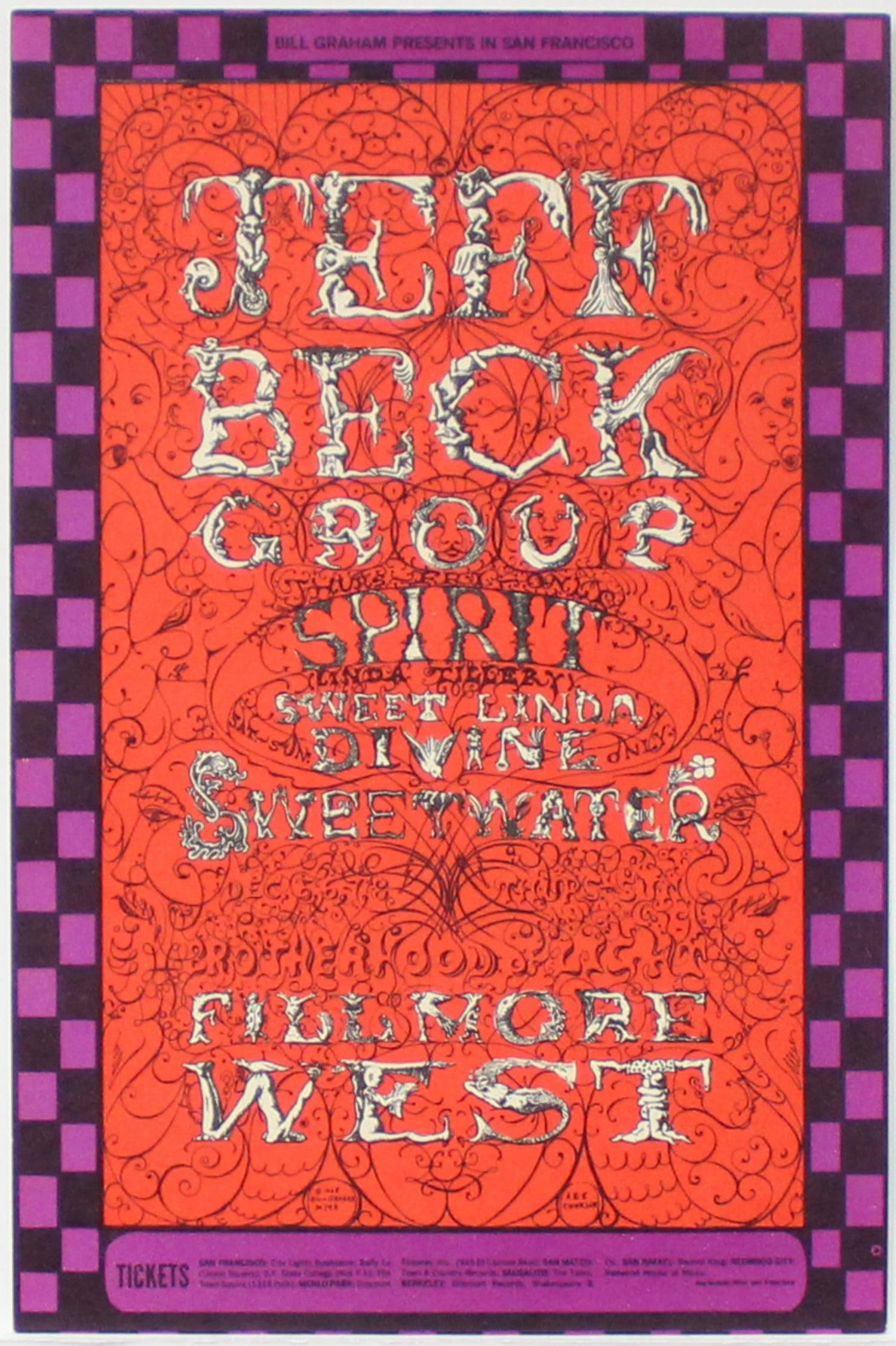 Lee Conklin - Jeff Beck Group: Artist: Lee Conklin Title: Jeff Beck Group Year: 1968 Dimensions: 4 1/2in. by 7in. Edition: From the Rare Limited Edition Suite: Fillmore Auditorium Postcard Medium: Offset Lithograph in Colors on