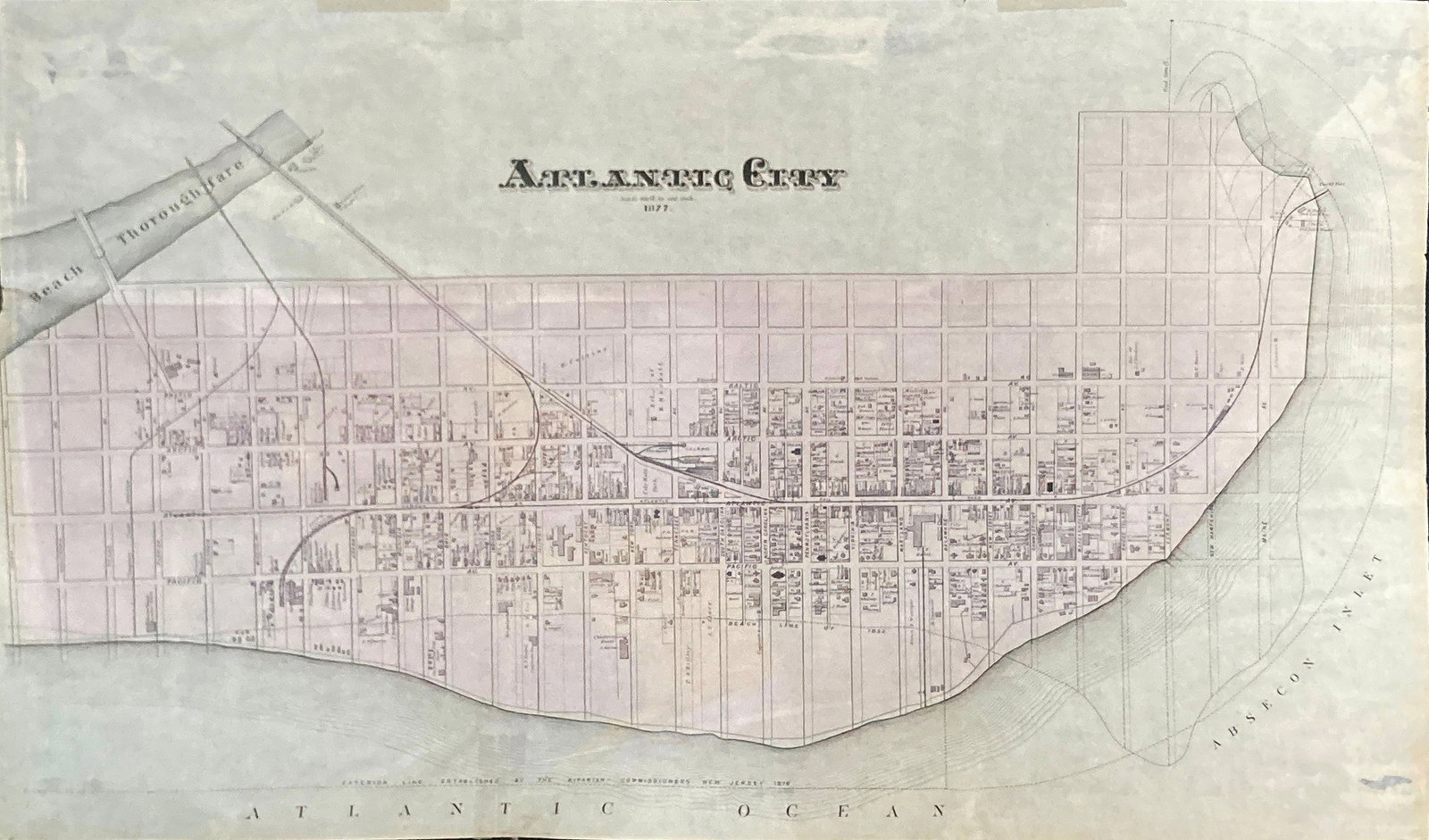 Original Map of Atlantic City 1887: Artist: Unknown Artist Title: Map of Atlantic City Year: 1877 Dimensions: 21in. by 31in. Edition: From the Rare Limited Edition Condition: Excellent Notes: Museum Matted Framed Comes with Letter of