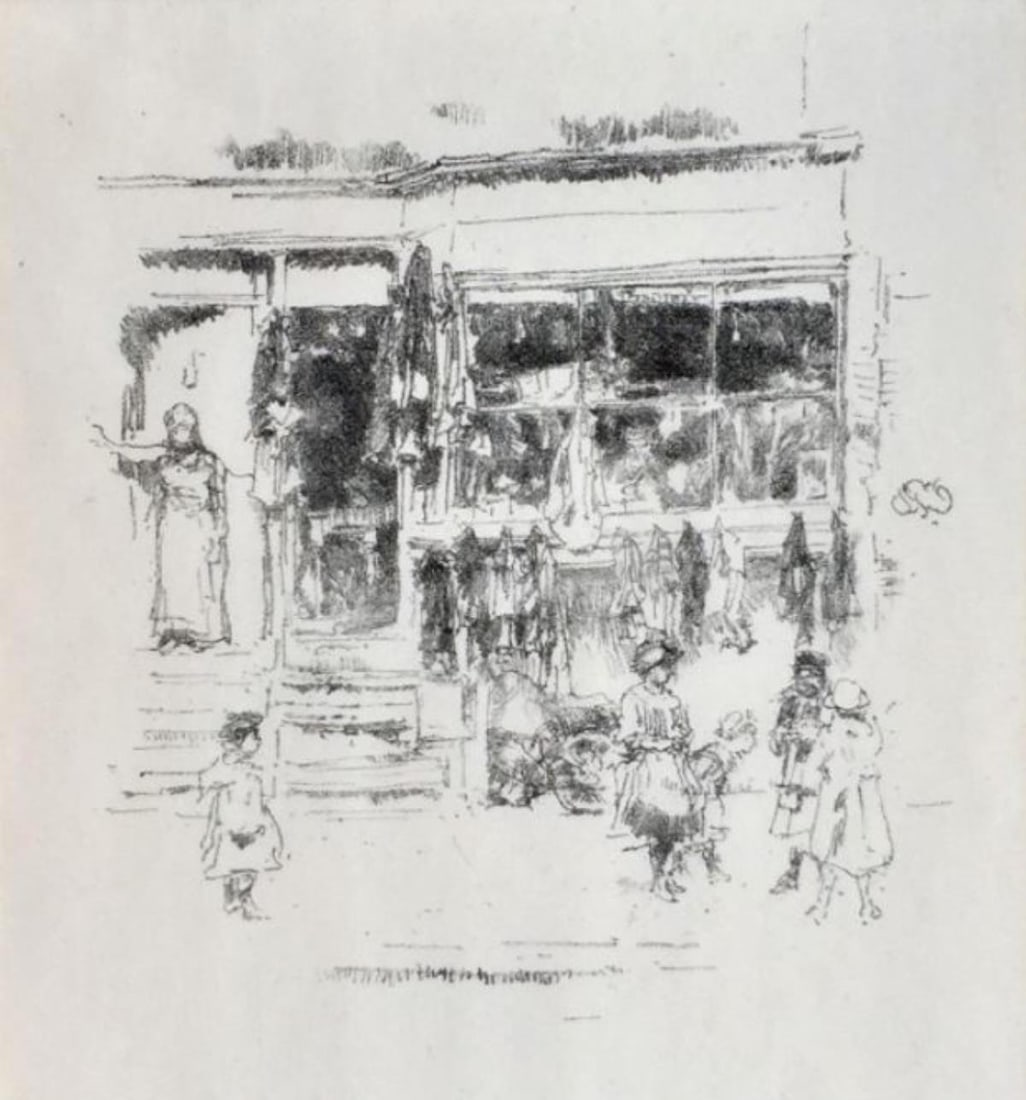 James McNeill Whistler (After) - Chelsea Rags: Artist: James McNeill Whistler (After) Title: Chelsea Rags Dimensions: 13.5in. by 11.5in. Edition: From the rare limited edition Medium: Original Ecthingand Drypoint printed on laid paper Condition: