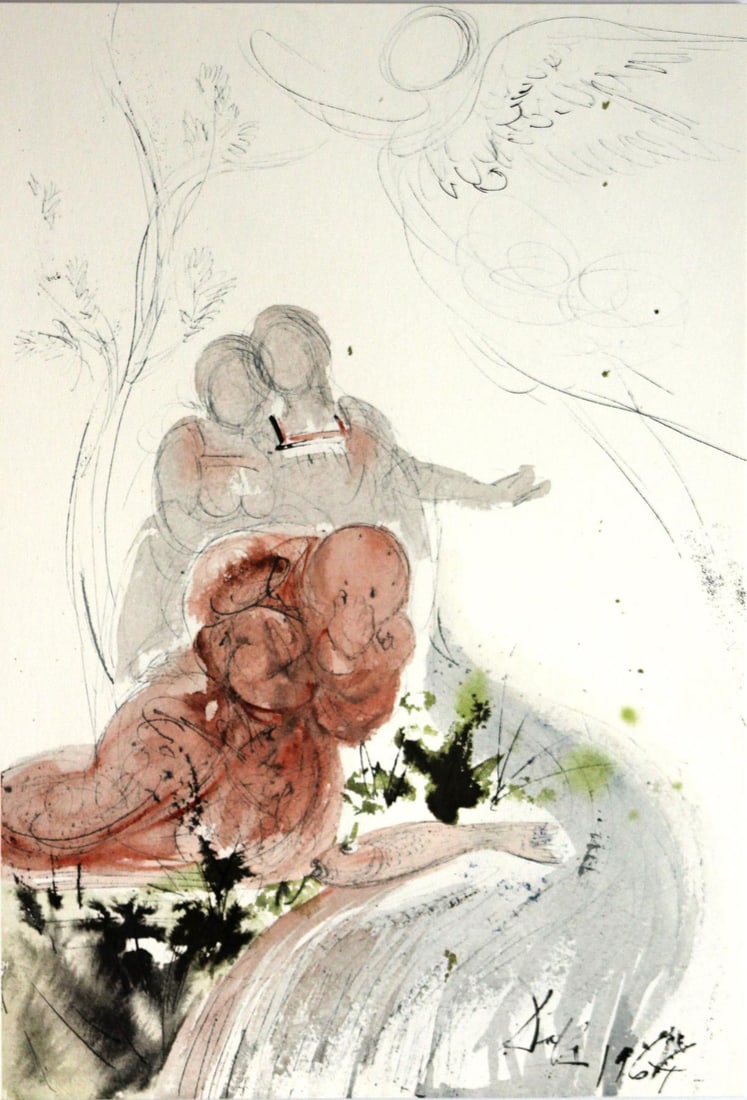 Salvador Dali - And Immediately Tobit Recovered His: Artist: Salvador Dali Title: And Immediately Tobit Recovered His Sight Year: 1967 Dimensions: 19in. by 13.75in. Edition: From the rare limited edition Suite: Biblia Sacra Medium: Original lithograph