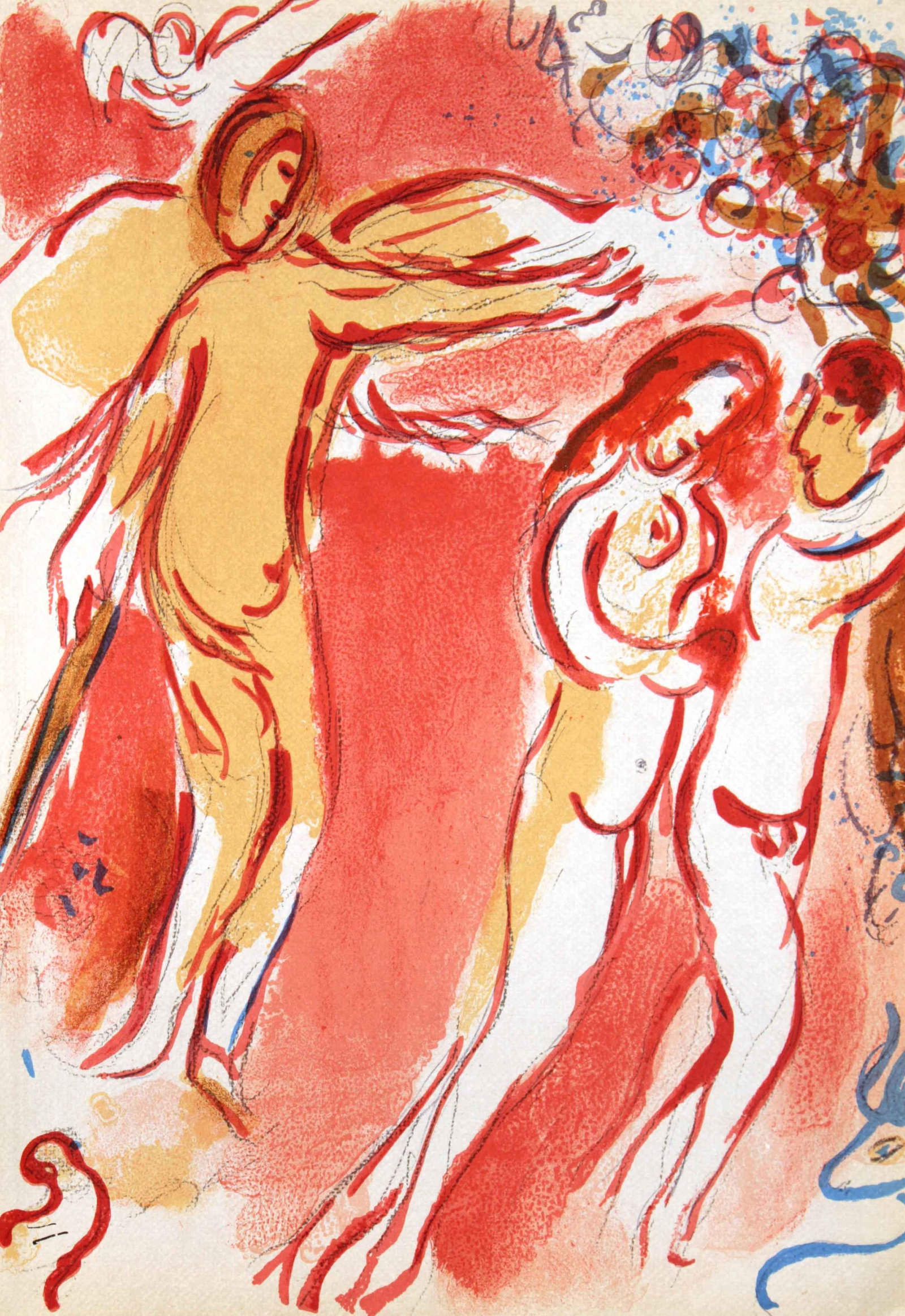 Marc Chagall - Adam and Eve are Banished from Paradise: Artist: Marc Chagall Title: Adam and Eve are Banished from Paradise Year: 1956 Dimensions: 10in. by 14in. Edition: From the rare limited edition Publisher: Editions de la Revue VERVE Paris Suite: The