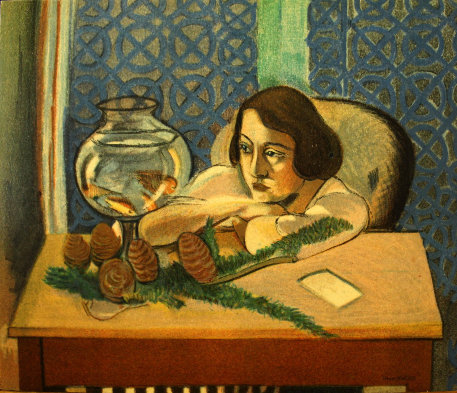 Henri Matisse (After) - Woman Before an Aquarium: Artist: Henri Matisse (After) Title: Woman Before an Aquarium Year: 1954 Dimensions: 8 1/8in. by 6 5/8in. Edition: From the rare limited edition Suite: Portraits Medium: Original offset lithograph on