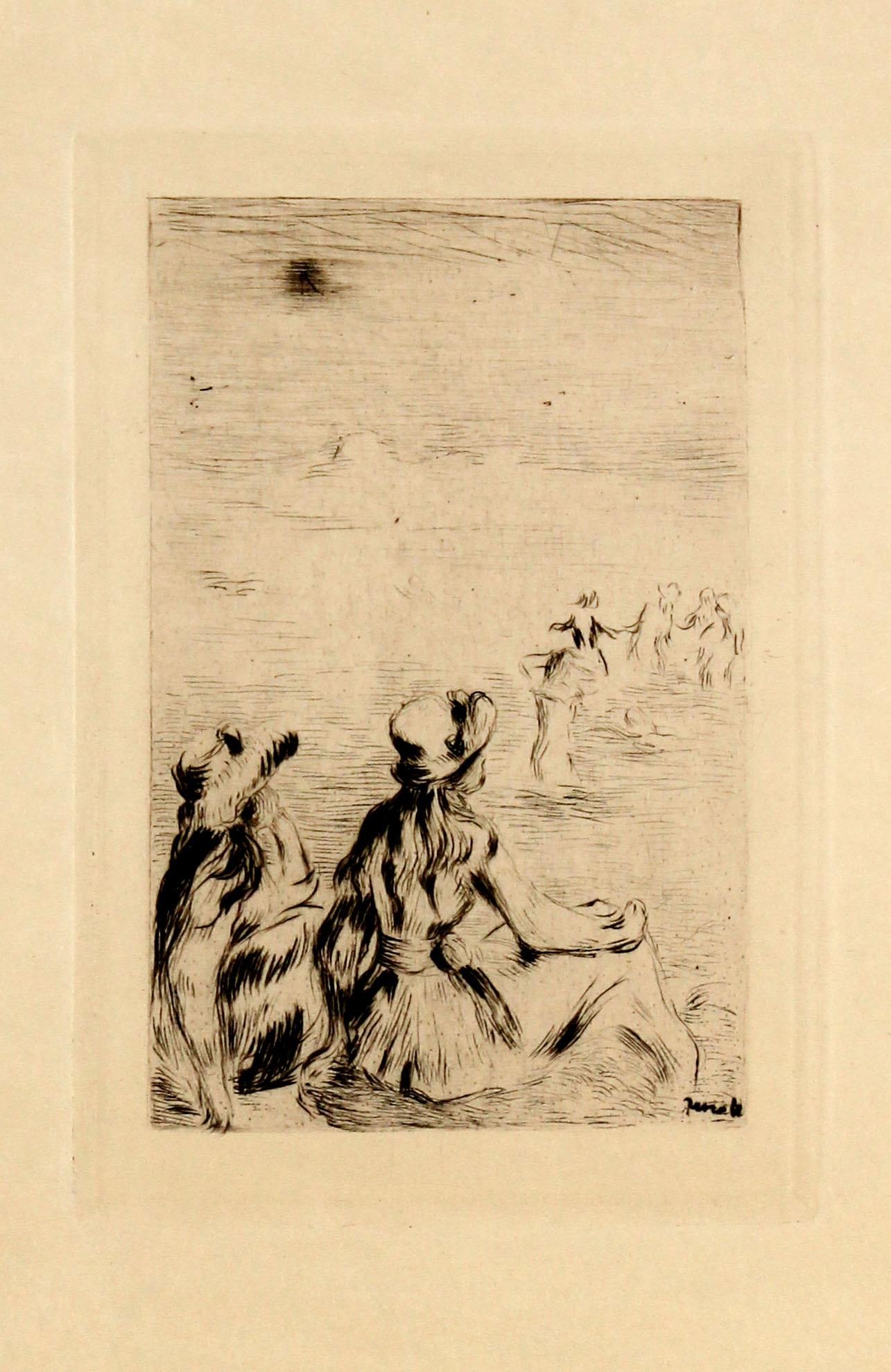 Pierre-Auguste Renoir - Sur la Plage a Berneval: Artist: Pierre-Auguste Renoir Title: Sur la Plage a Berneval Year: 1919 Dimensions: 4.5in. by 3.2in. Edition: From the rare limited edition Publisher: Duret Medium: Original drypoint etching on cream