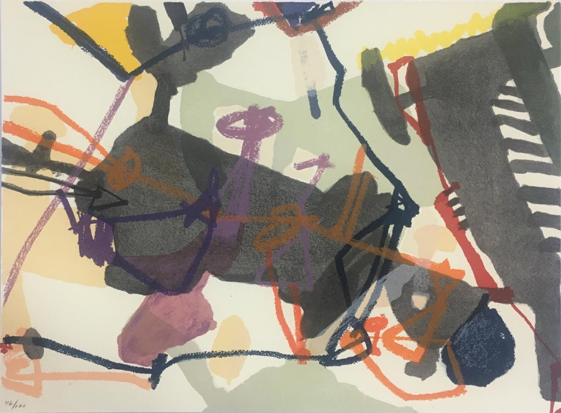 Eugene de Kermadec - Untitled Abstract Landscape: Artist: Eugene de Kermadec Title: Untitled Abstract Landscape Year: 1965 Dimensions: 9 7/8in. by 11 7/8in. Edition: Numbered from the rare limited edition Publisher: Verlag Gerd Hatje Suite: Pour